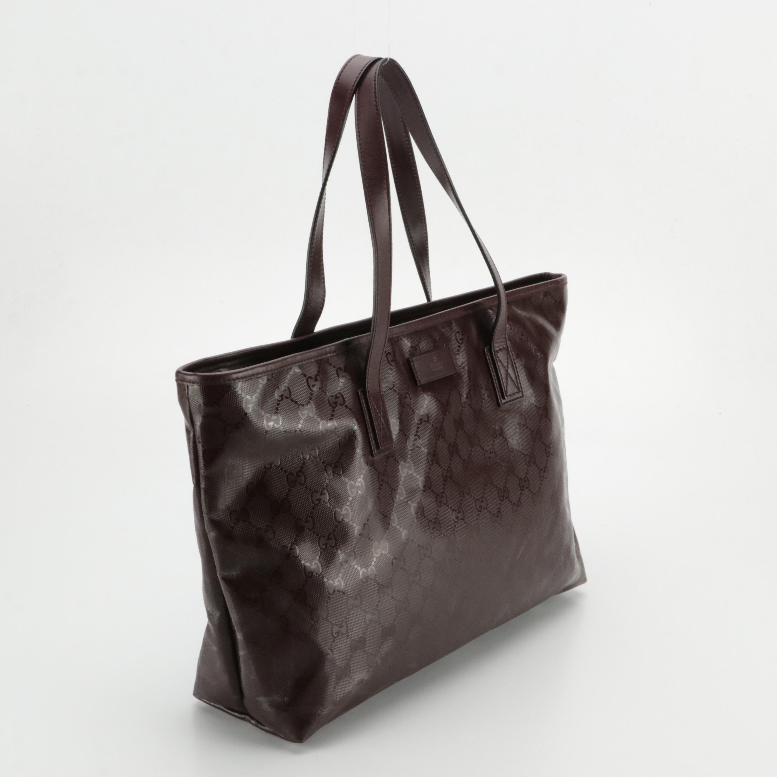 Gucci GG Imprime Tote in Burgundy Coated Canvas with Leather Trim