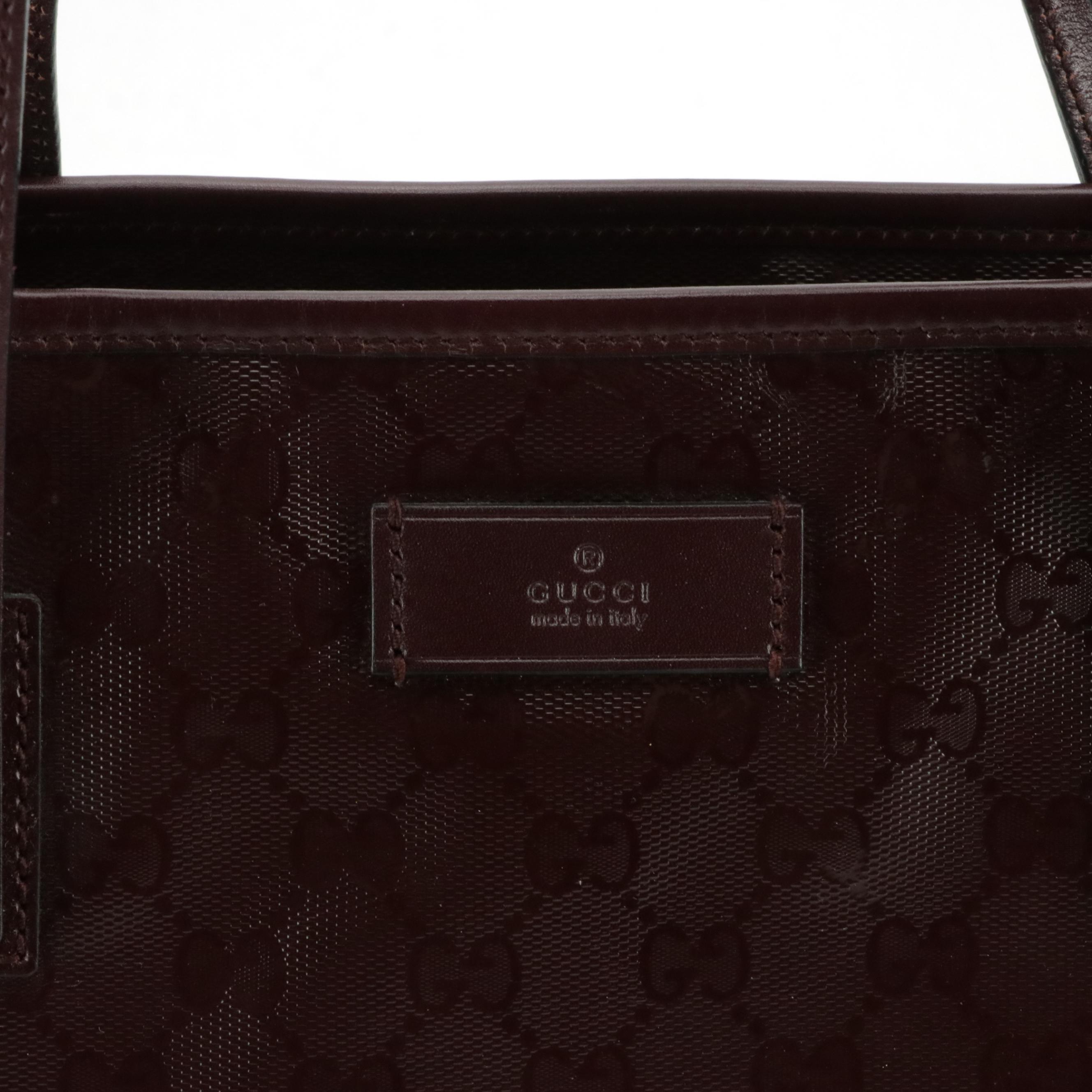 Gucci GG Imprime Tote in Burgundy Coated Canvas with Leather Trim