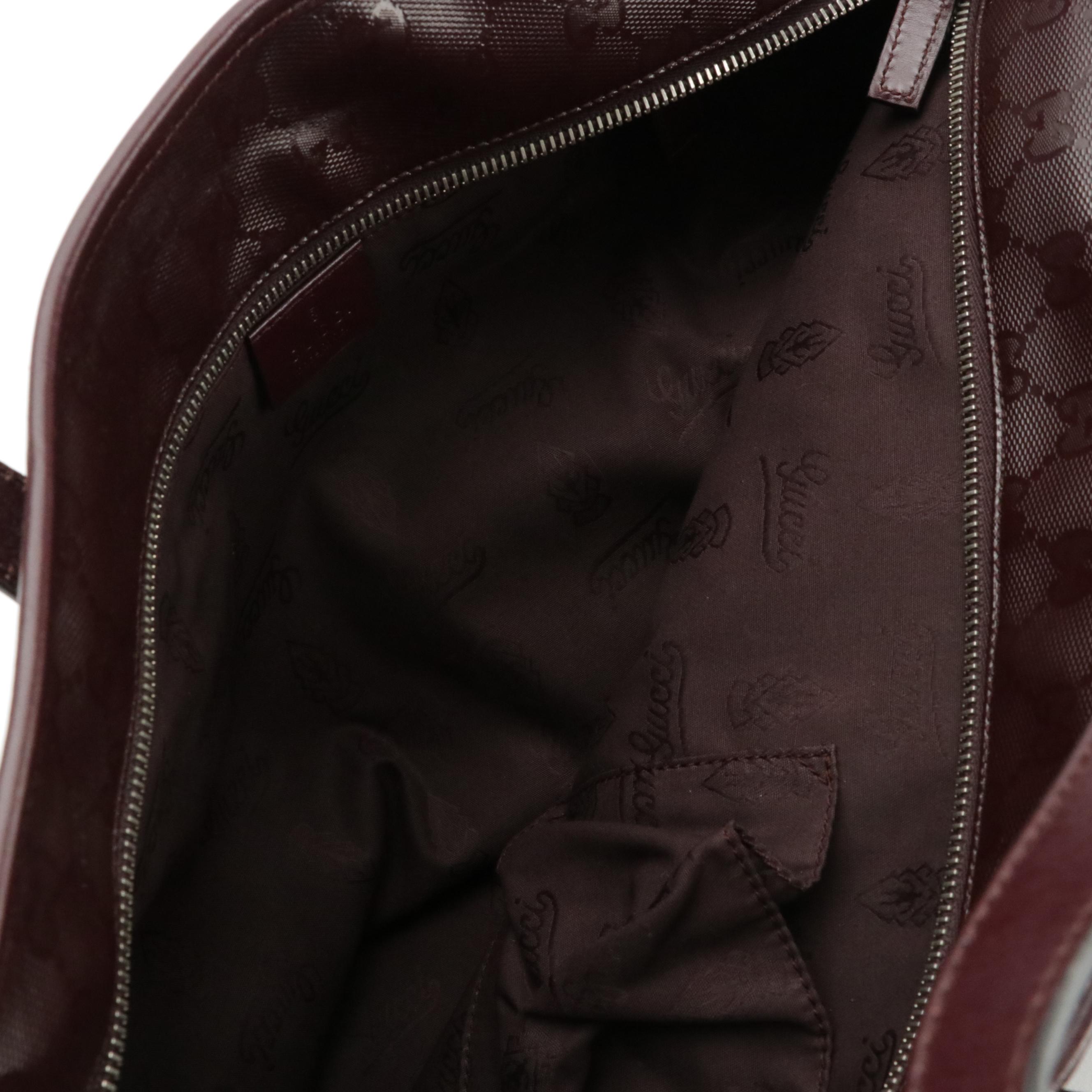 Gucci GG Imprime Tote in Burgundy Coated Canvas with Leather Trim