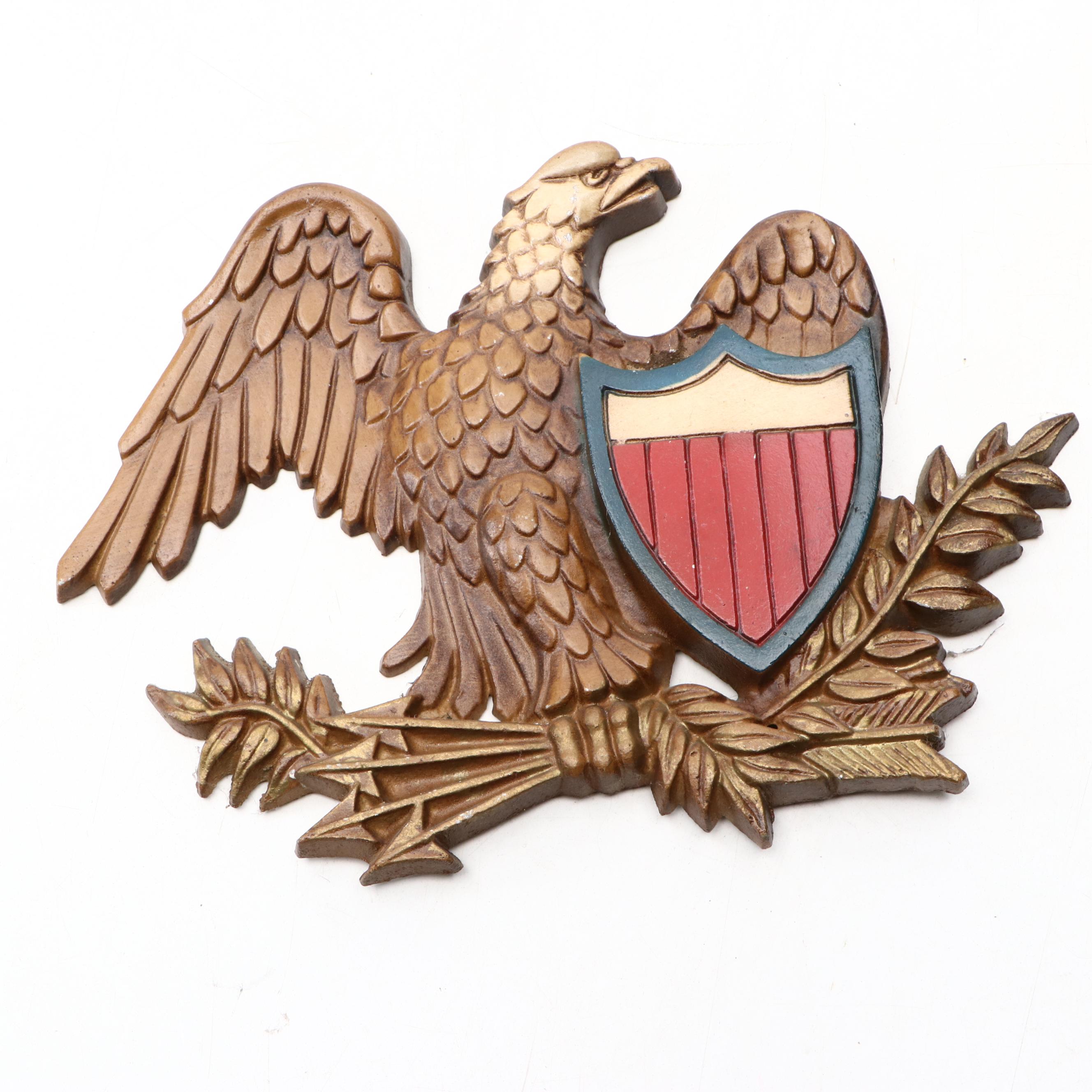 Sexton Painted Cast Metal Wall Plaques with Federal Style Eagle and Other Decor