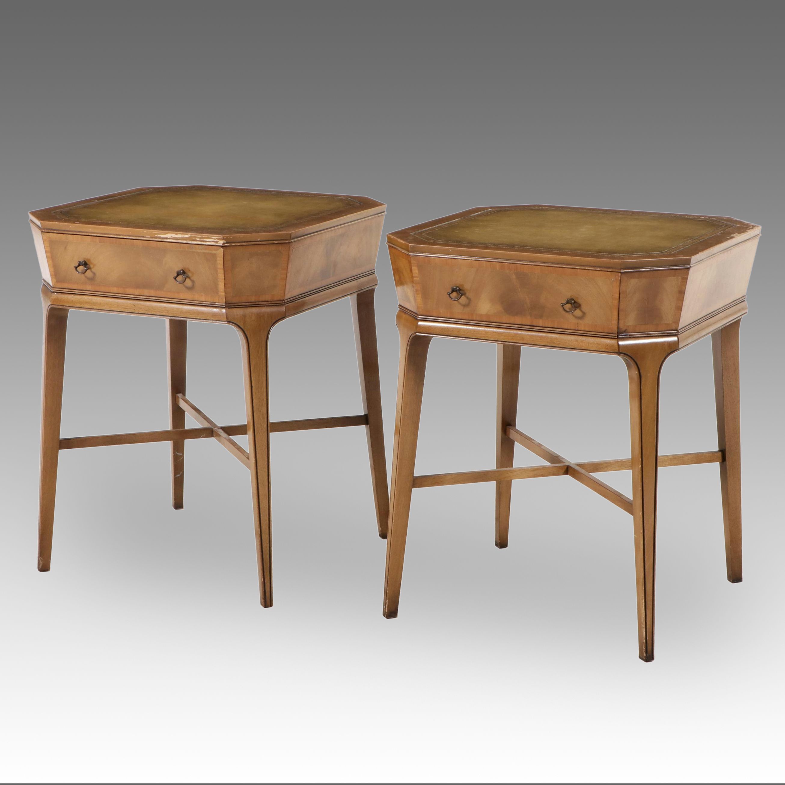 Pair of Weiman Mahogany End Tables with Inset Leather Tops