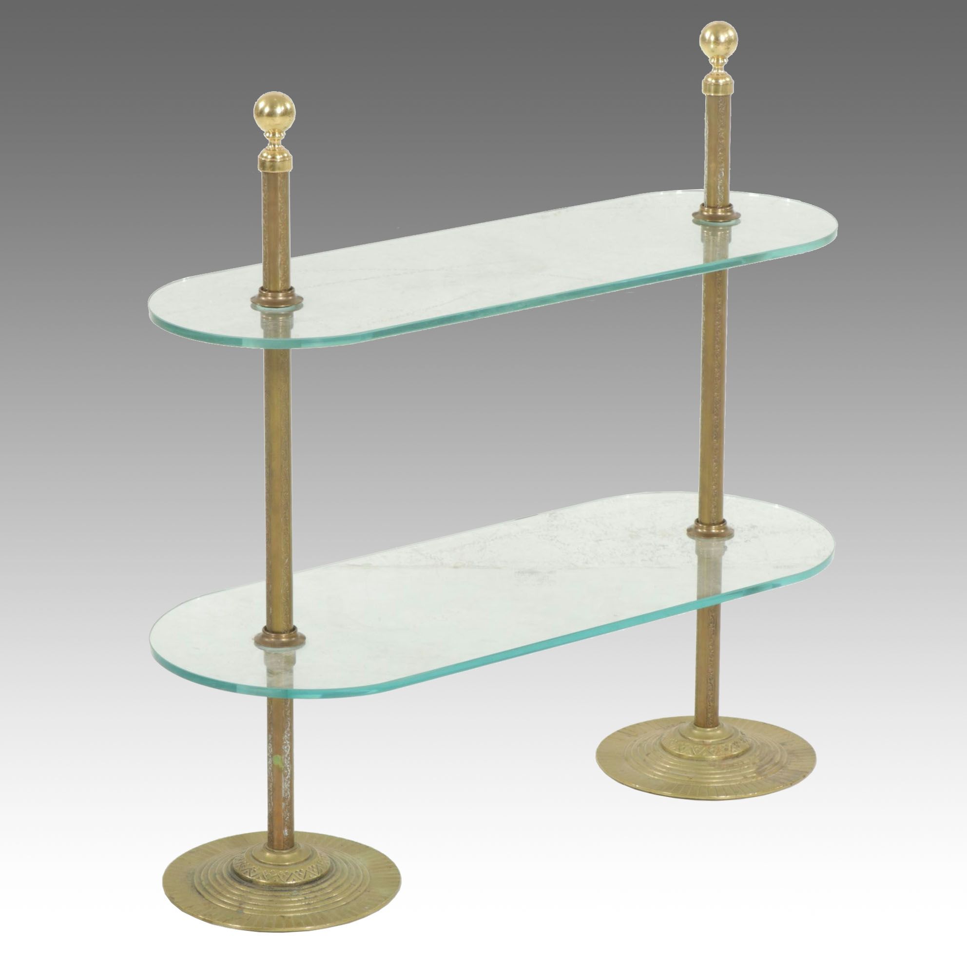 Art Deco Brass and Glass Two-Tier Display Shelf, Early to Mid-20th Century
