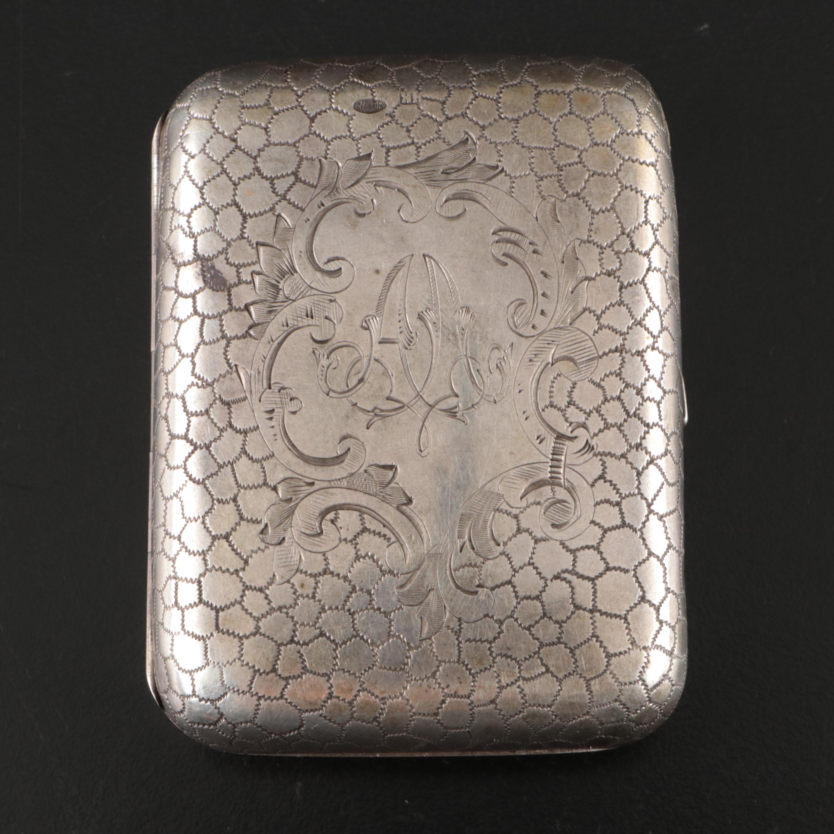 Russian 875 Silver Cigarette Case with Victorian Diecut Calling Card