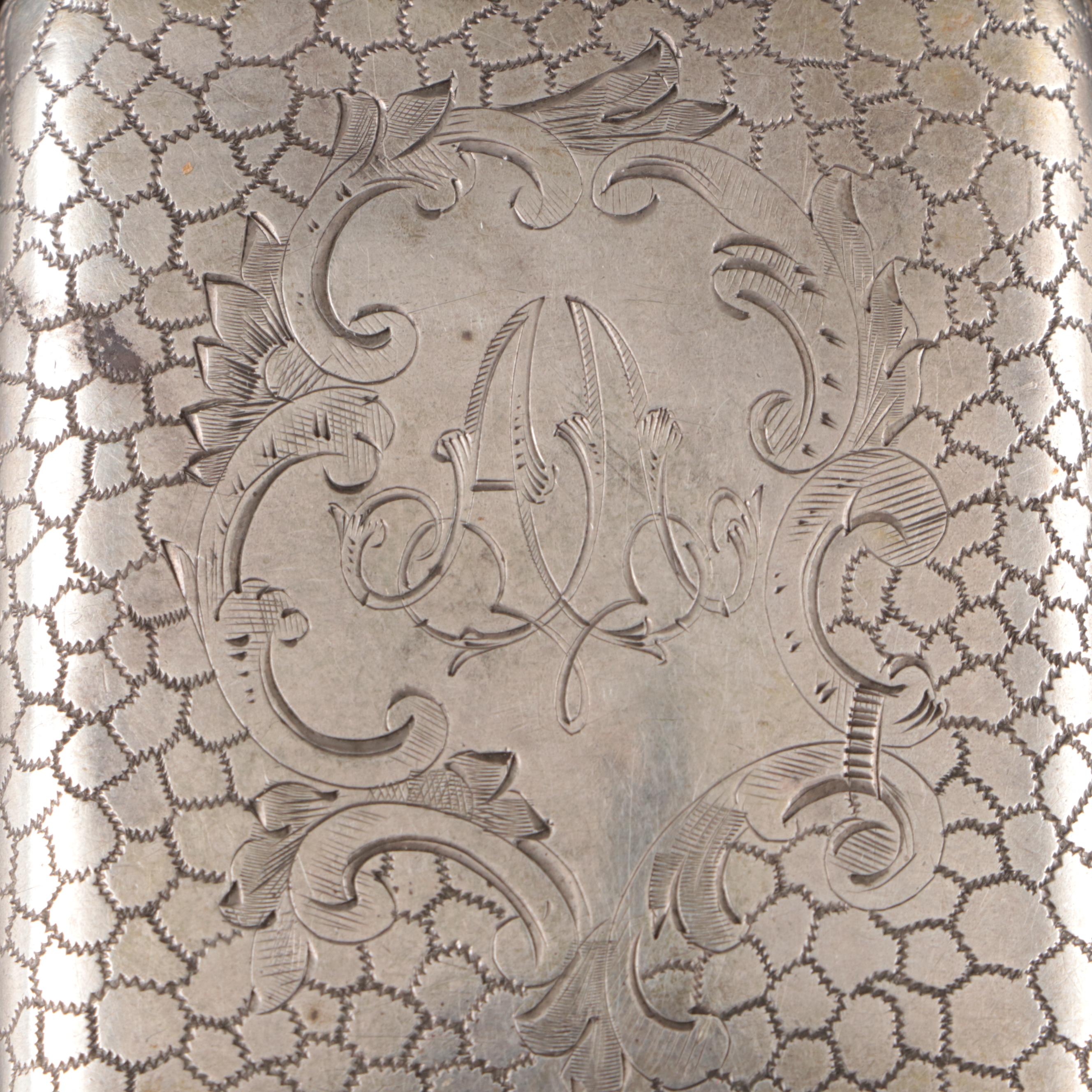 Russian 875 Silver Cigarette Case with Victorian Diecut Calling Card