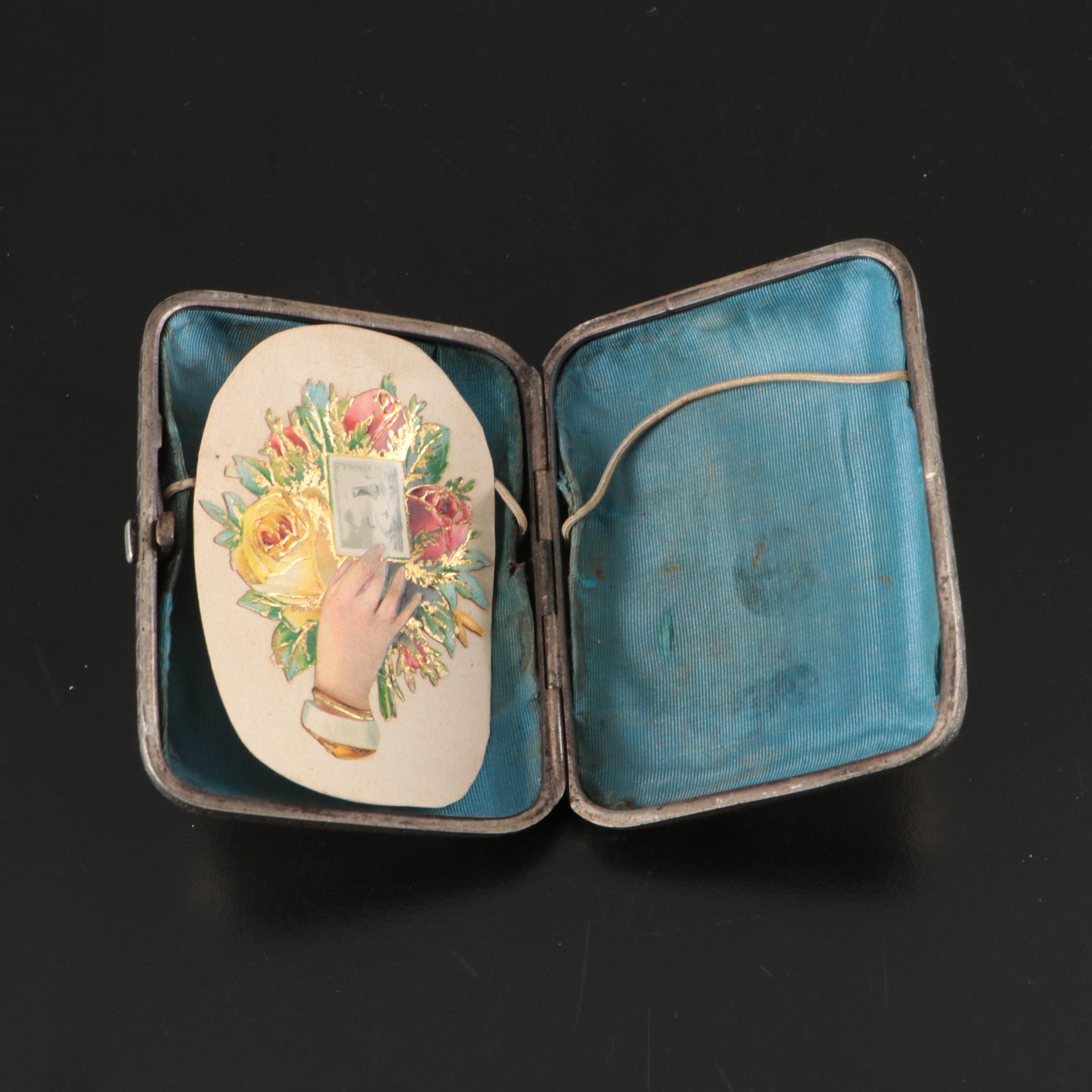 Russian 875 Silver Cigarette Case with Victorian Diecut Calling Card