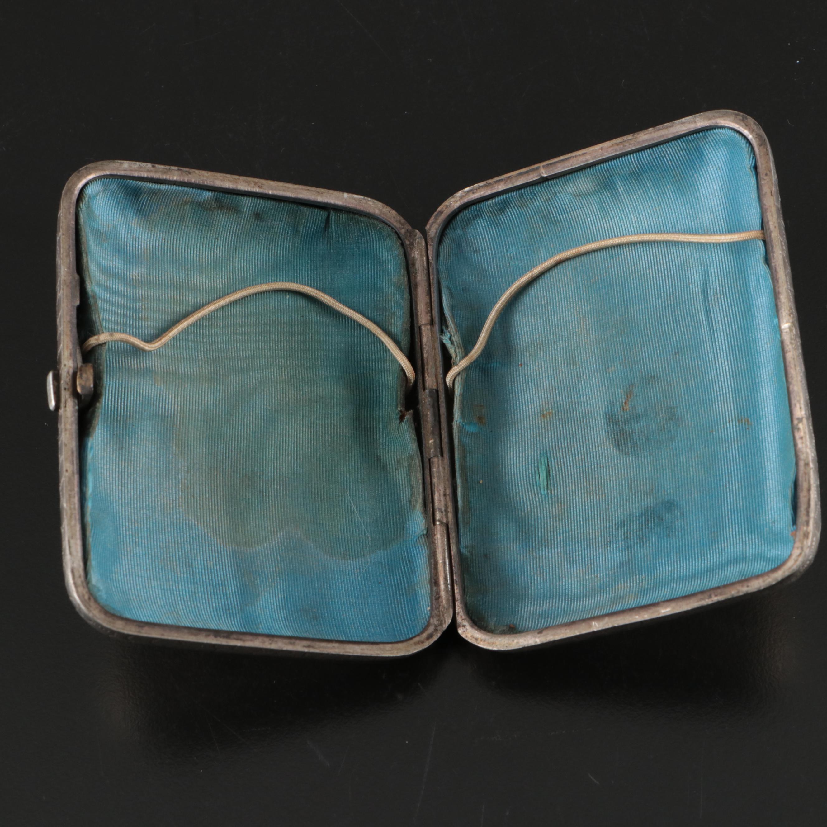 Russian 875 Silver Cigarette Case with Victorian Diecut Calling Card