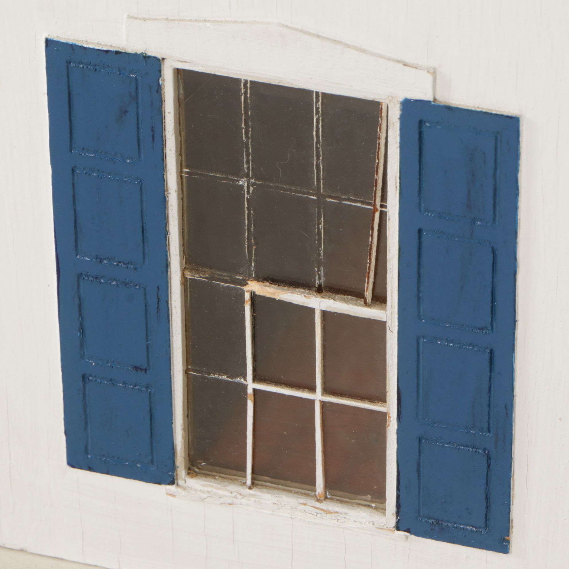 Furnished White and Cobalt Painted Wooden Dollhouse with Storage Cabinet Base