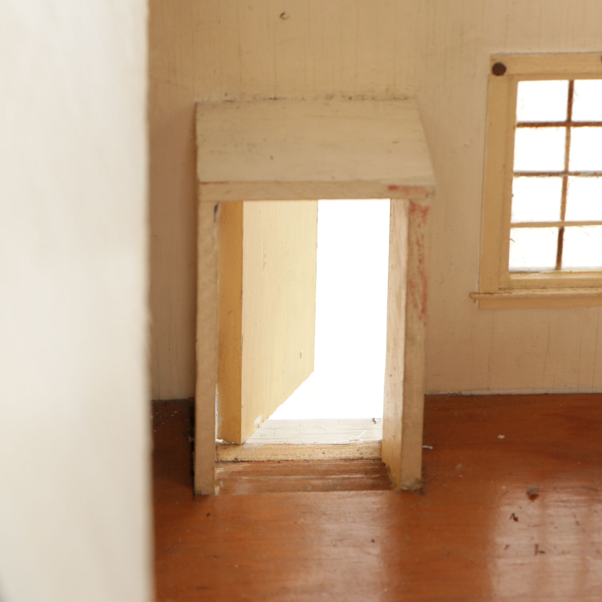 Furnished White and Cobalt Painted Wooden Dollhouse with Storage Cabinet Base