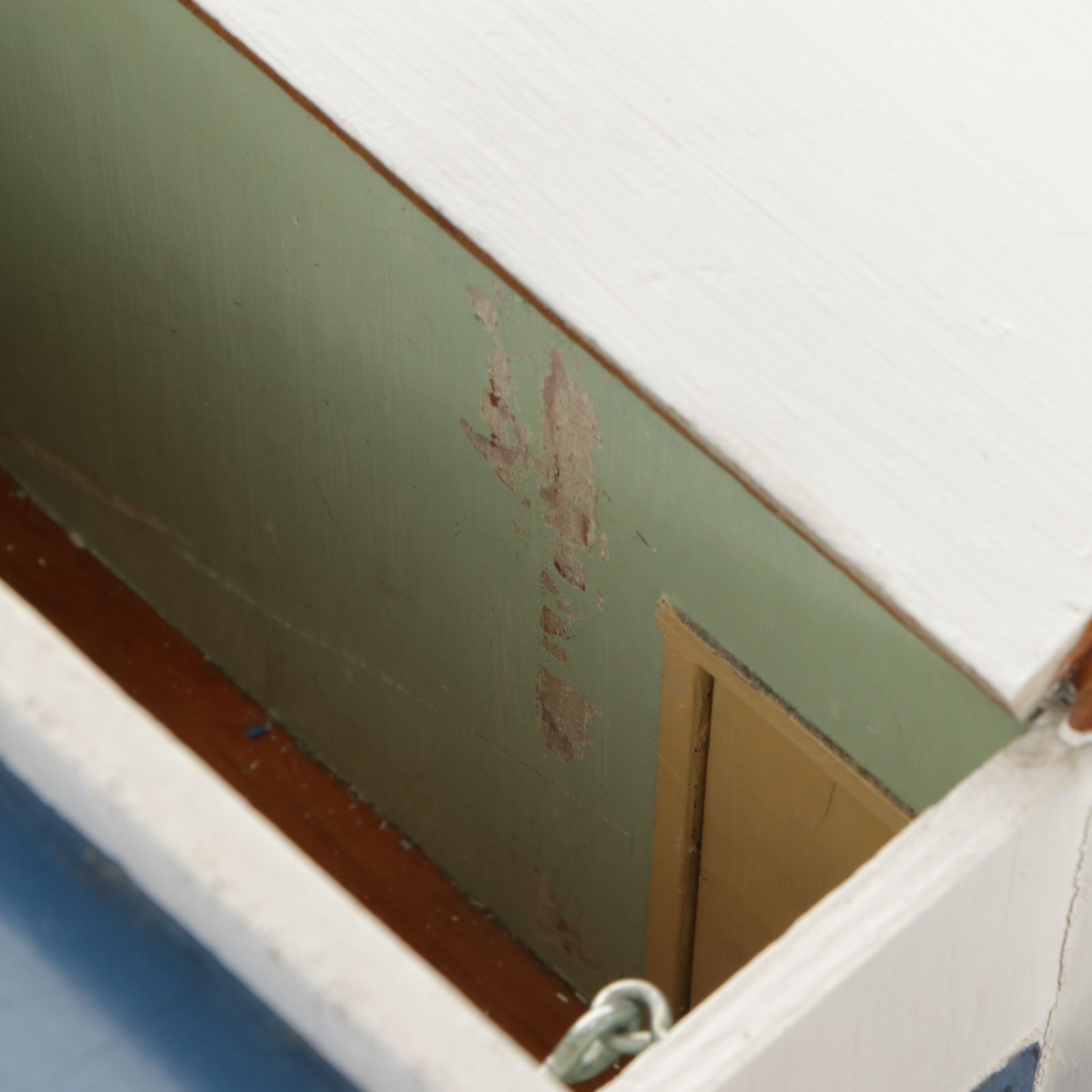 Furnished White and Cobalt Painted Wooden Dollhouse with Storage Cabinet Base