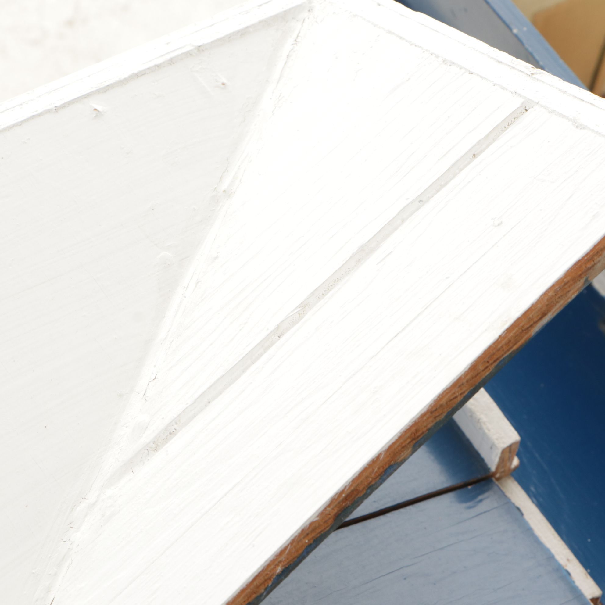 Furnished White and Cobalt Painted Wooden Dollhouse with Storage Cabinet Base