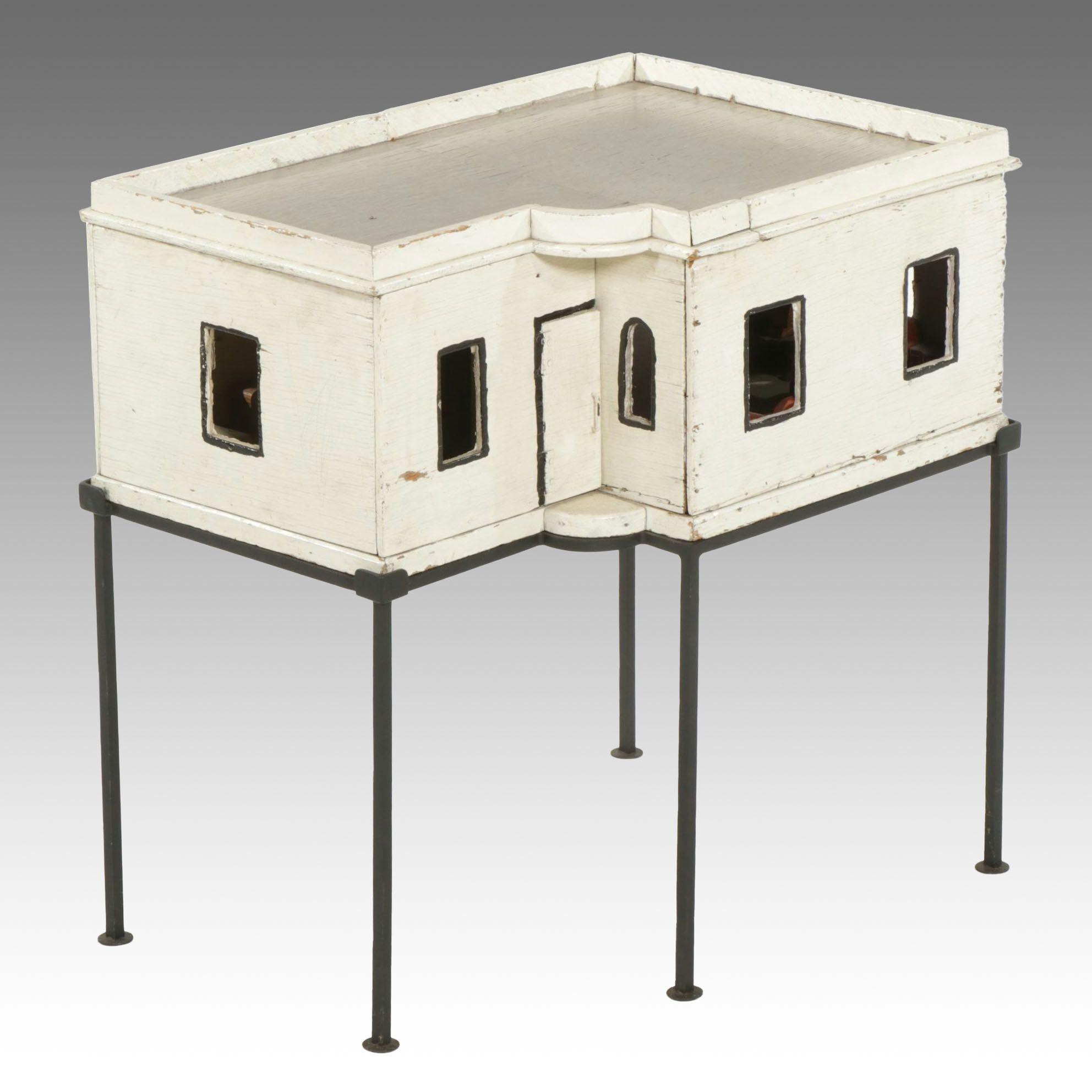 Furnished White Doll House with Table Legs