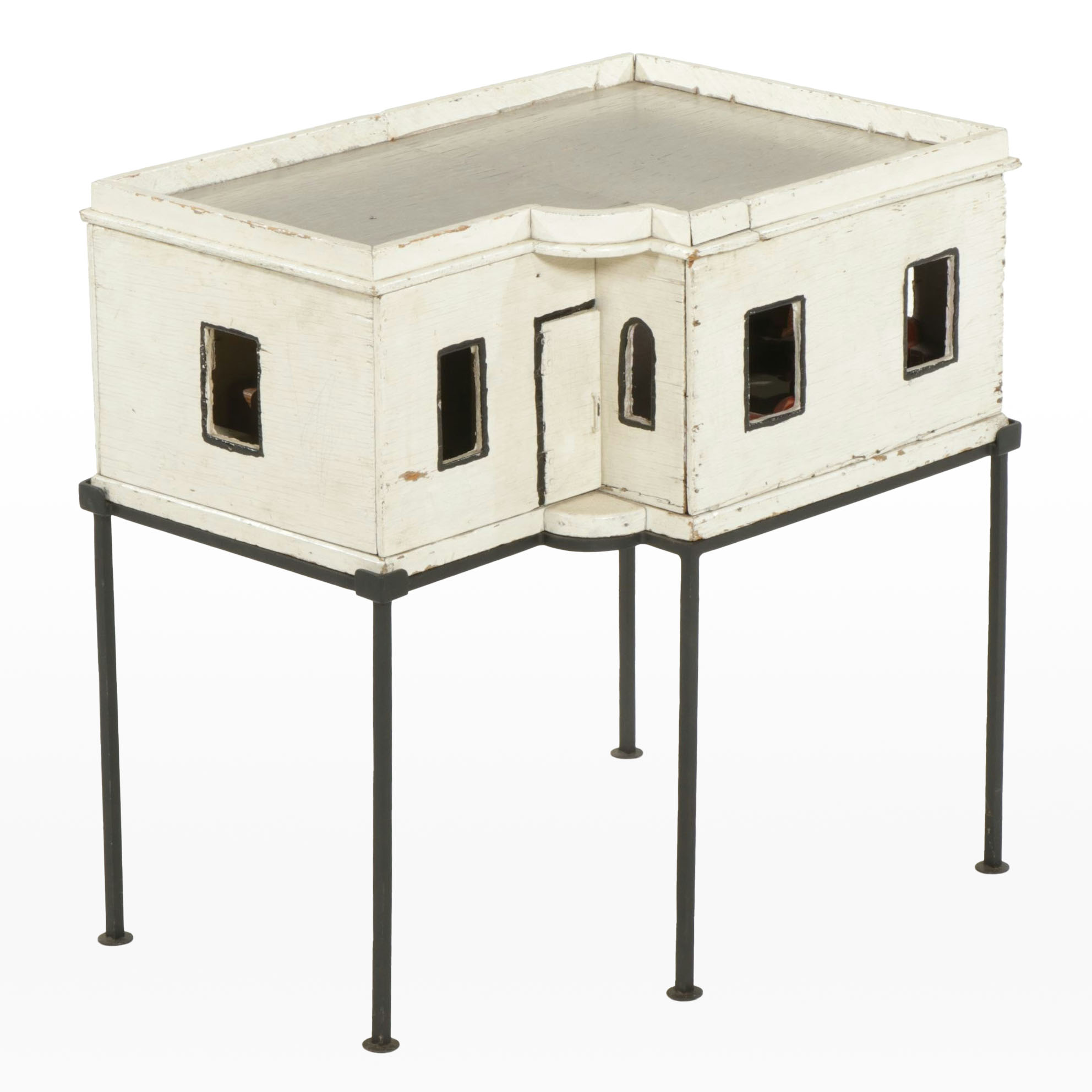 Furnished White Doll House with Table Legs