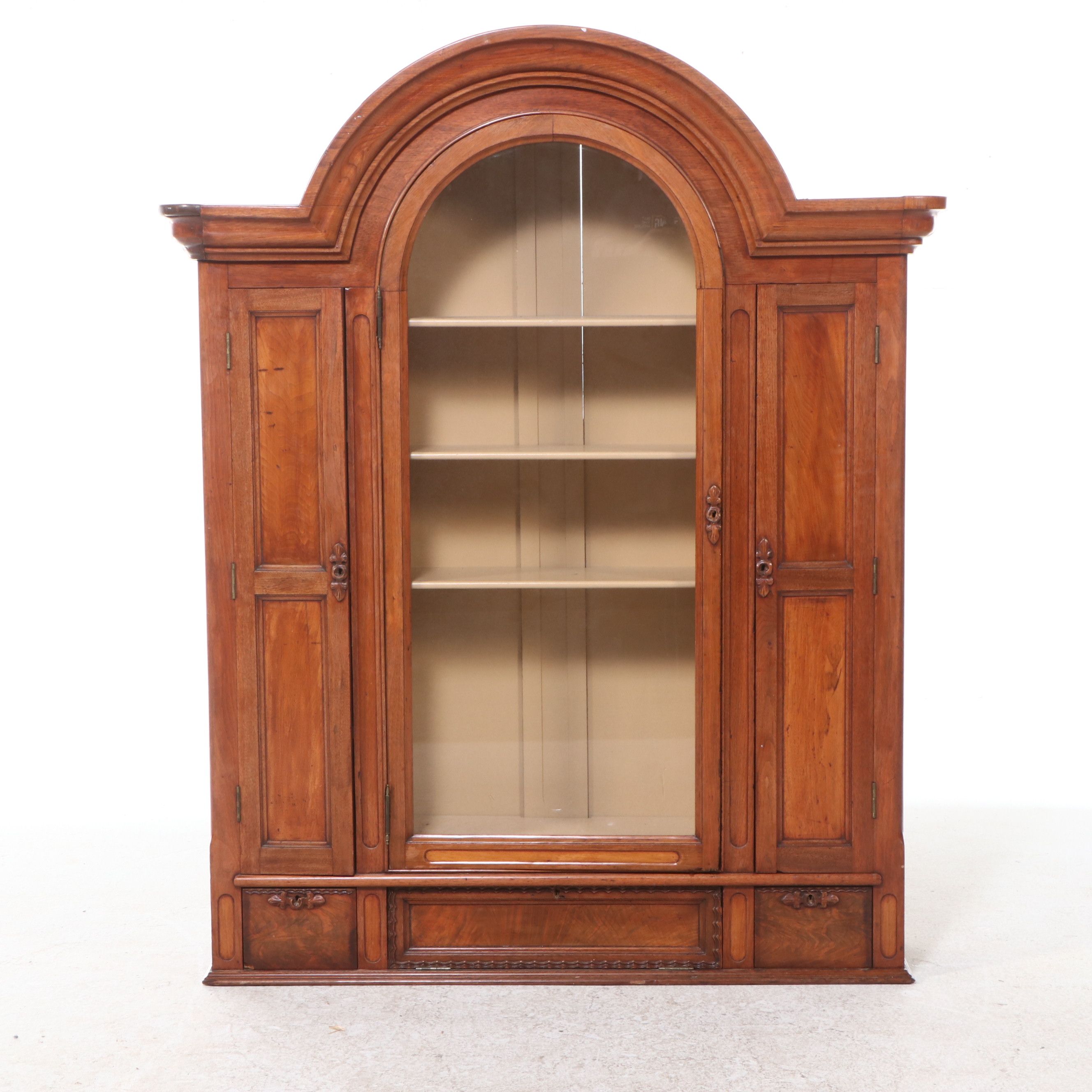 Antique Continental Walnut Book Case with Drop Down Desk