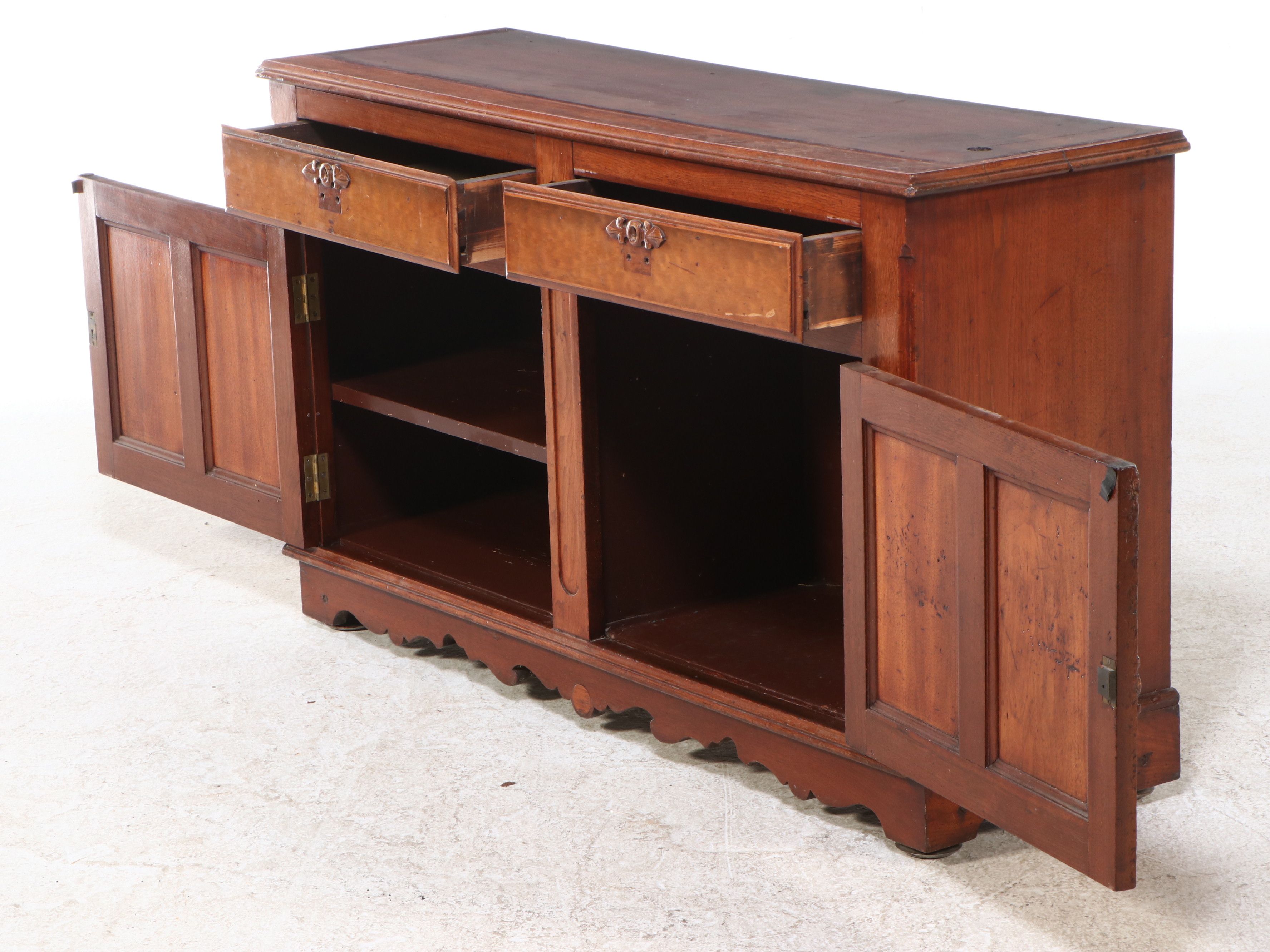 Antique Continental Walnut Book Case with Drop Down Desk