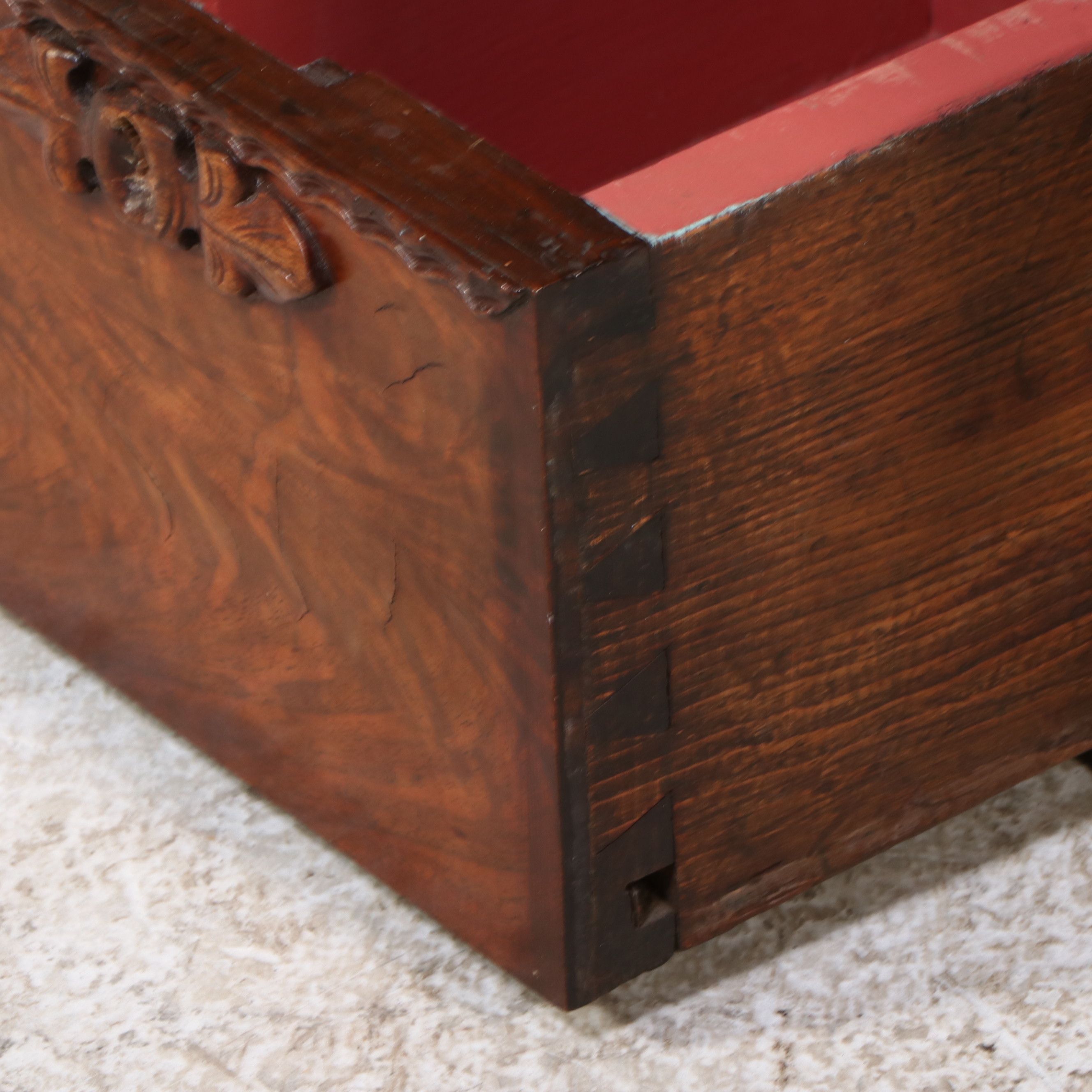 Antique Continental Walnut Book Case with Drop Down Desk