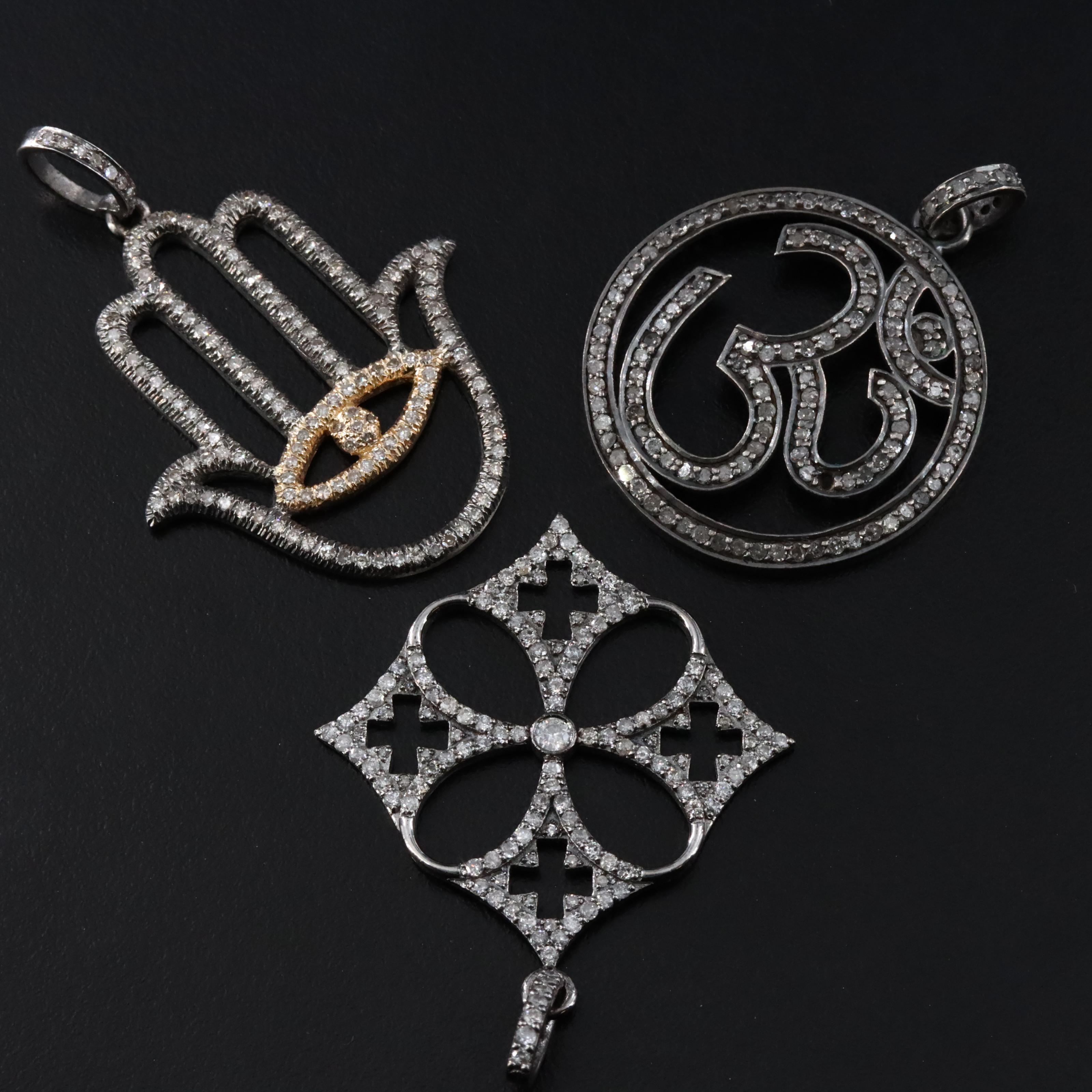 Sterling Diamond, Bone and Sapphire Pendants Attributed to Sheryl Lowe