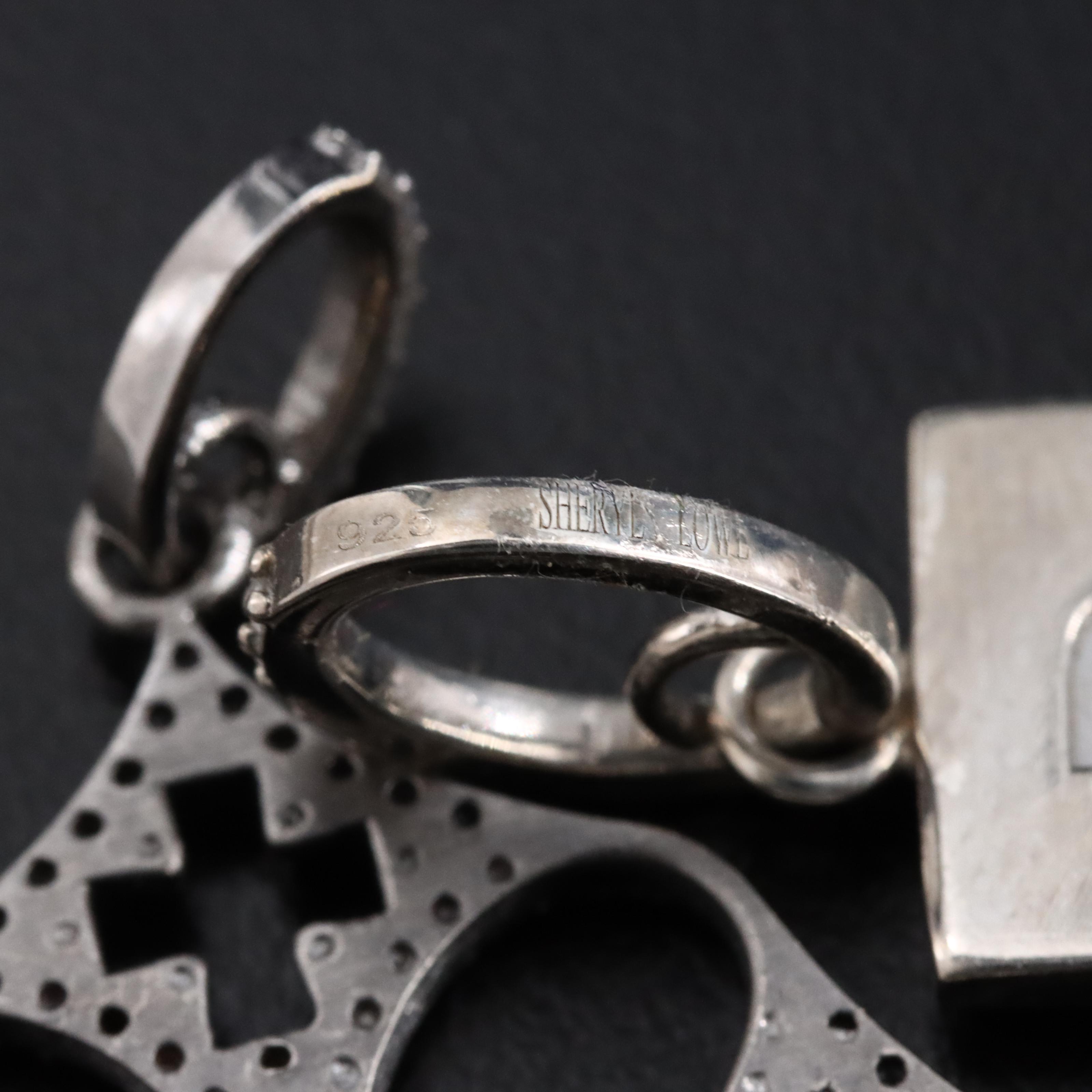 Sterling Diamond, Bone and Sapphire Pendants Attributed to Sheryl Lowe