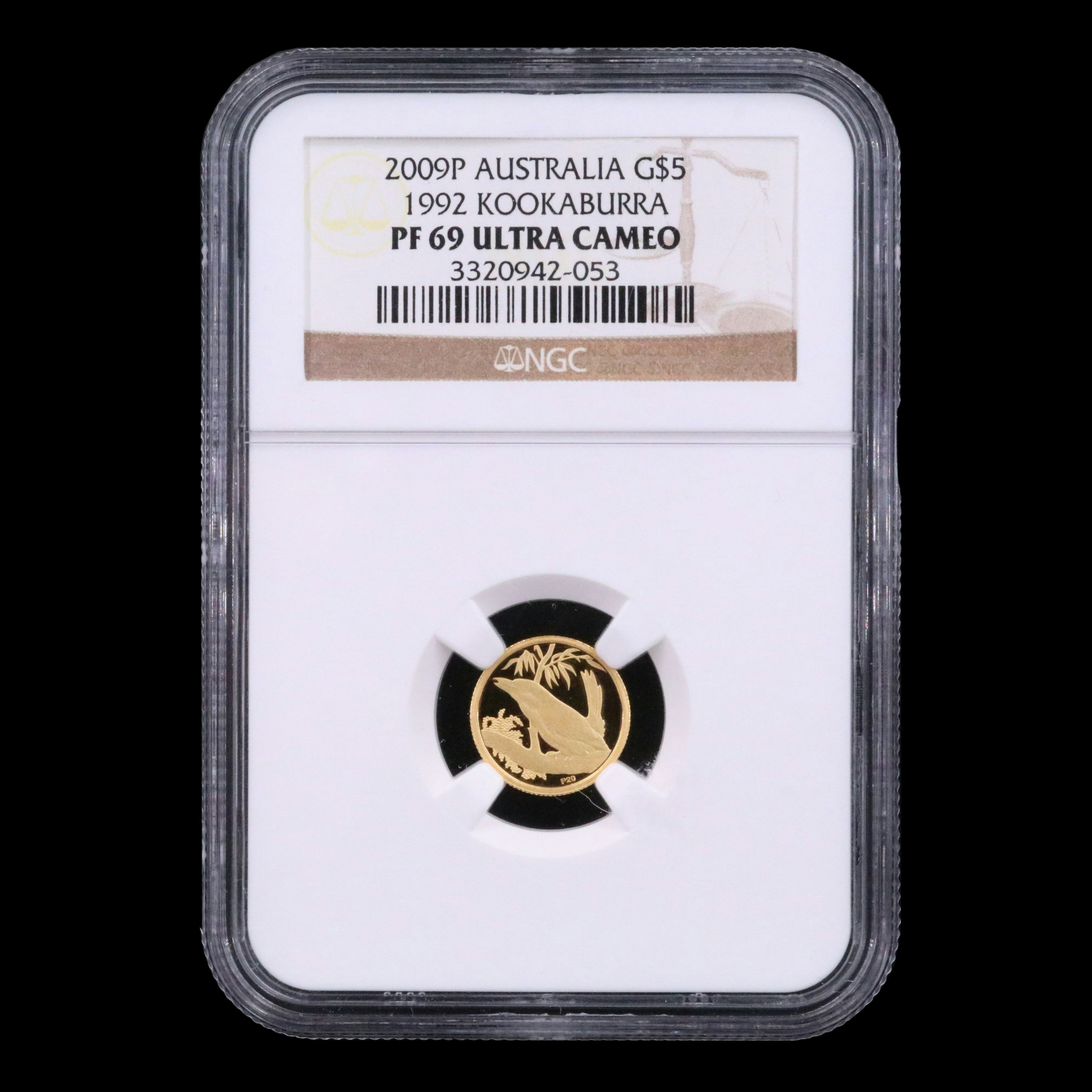 NGC Graded PF69 Ultra Cameo 2009P Australia $5 1992 Kookaburra Gold Coin