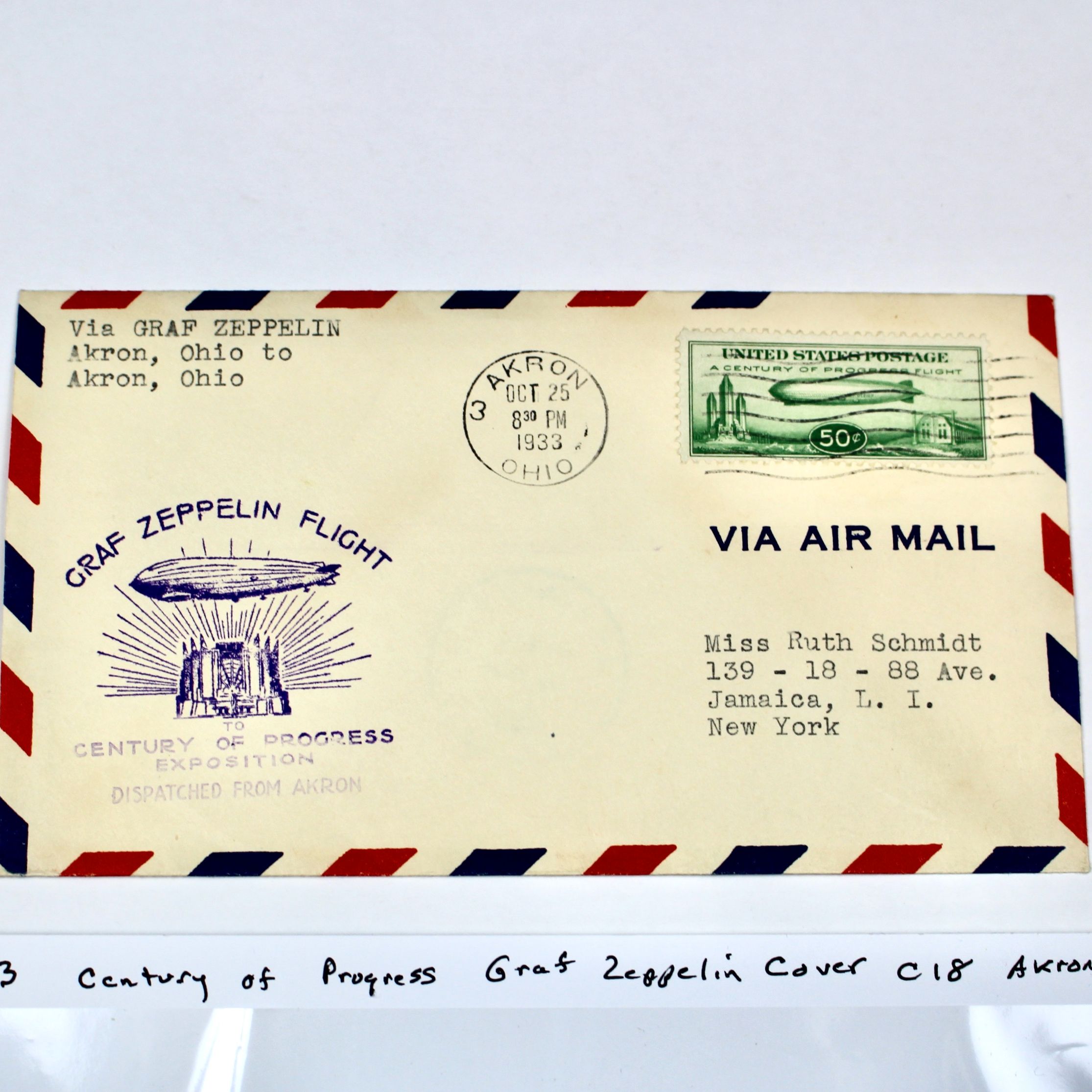 1933 Century of Progress Graf Zeppelin Postal Cover