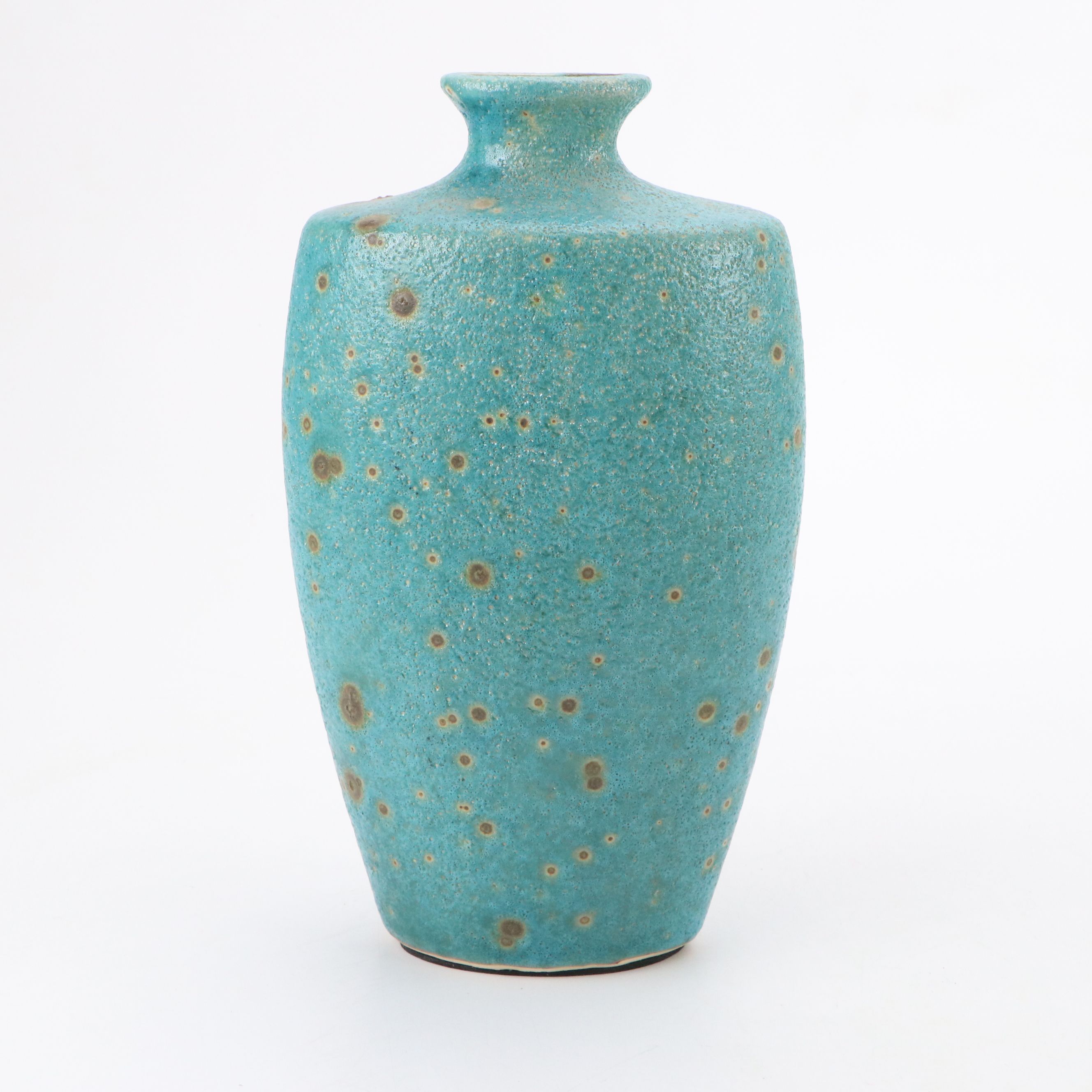 Pair of Oval Ceramic Turquoise Bubble Glaze Vases