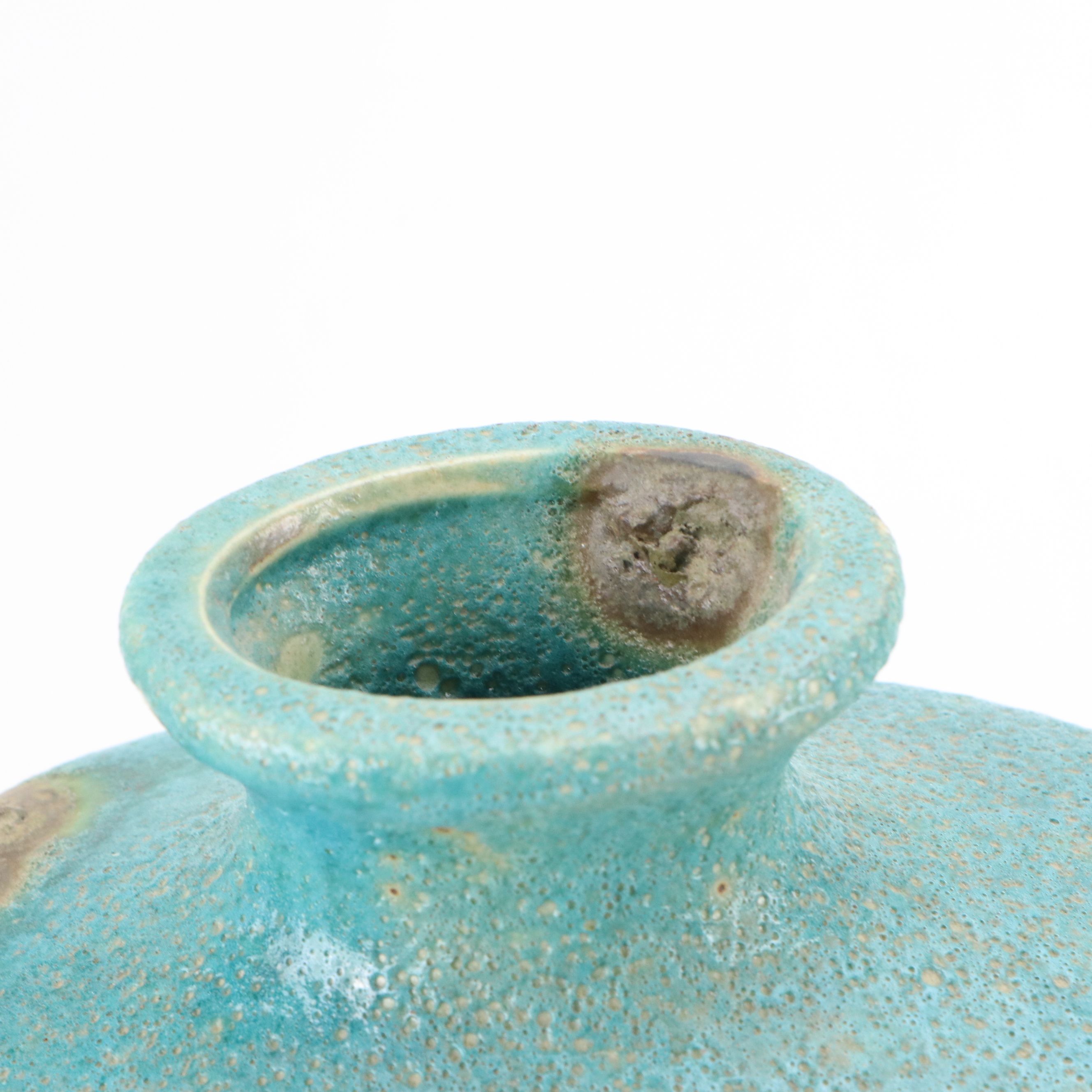 Pair of Oval Ceramic Turquoise Bubble Glaze Vases