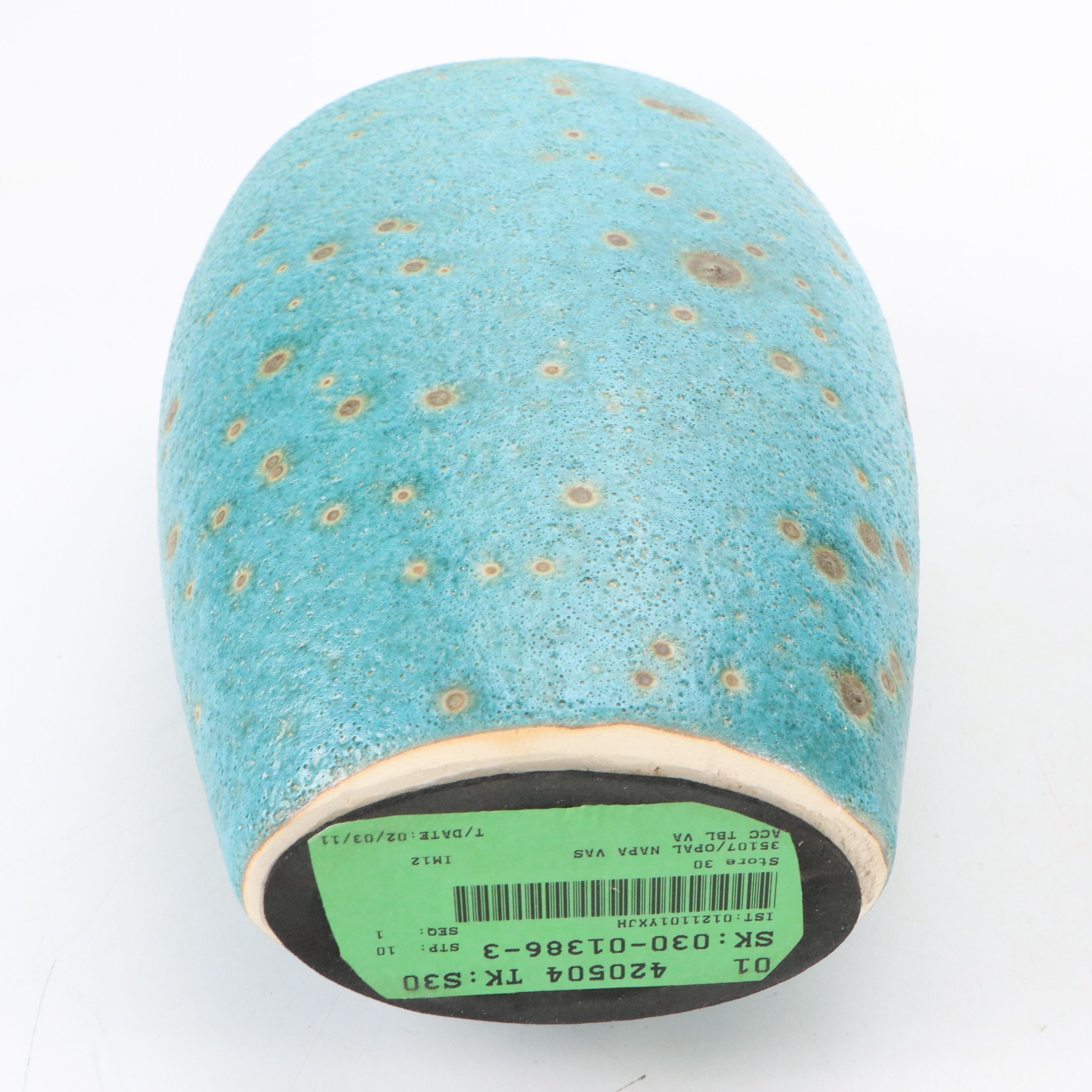 Pair of Oval Ceramic Turquoise Bubble Glaze Vases