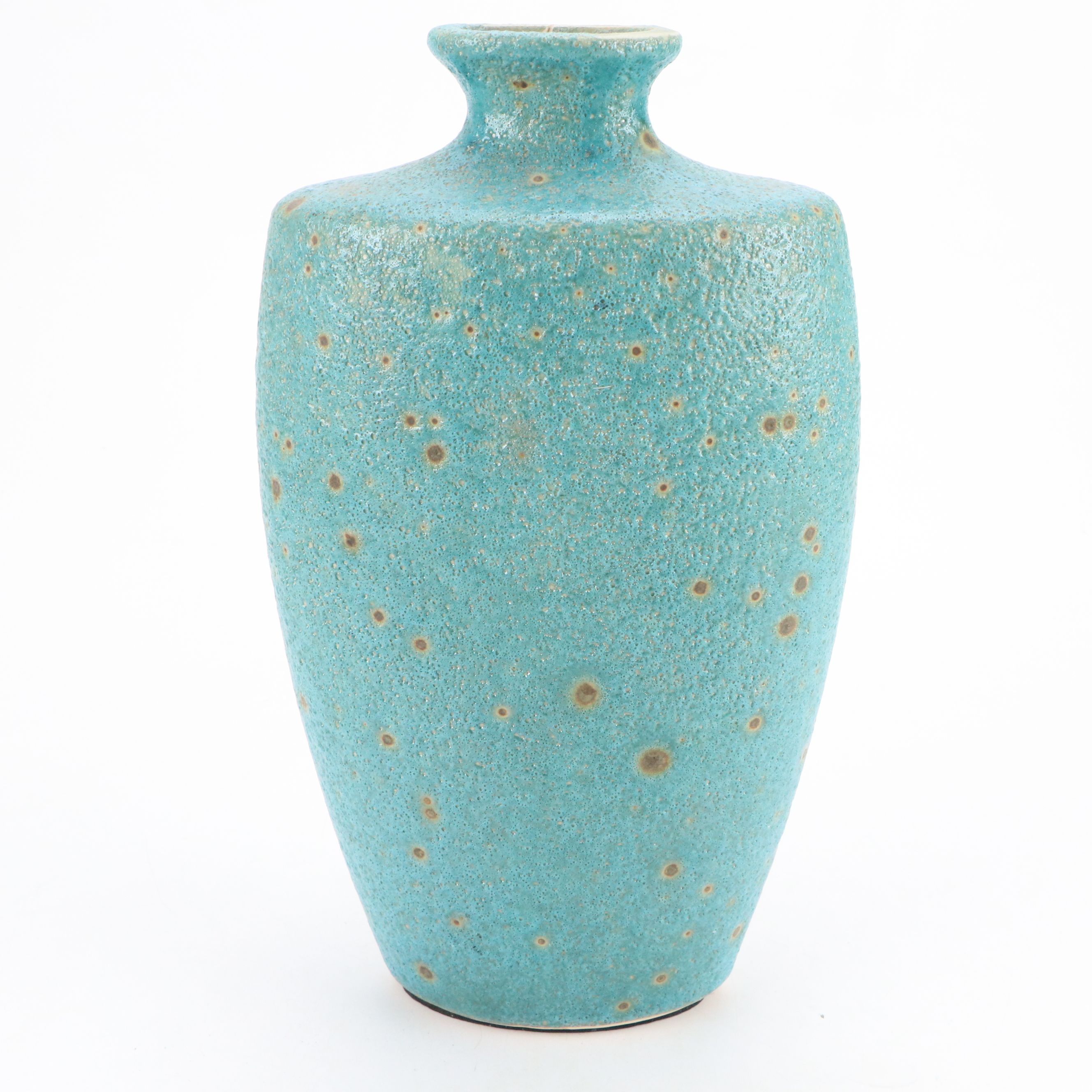 Pair of Oval Ceramic Turquoise Bubble Glaze Vases