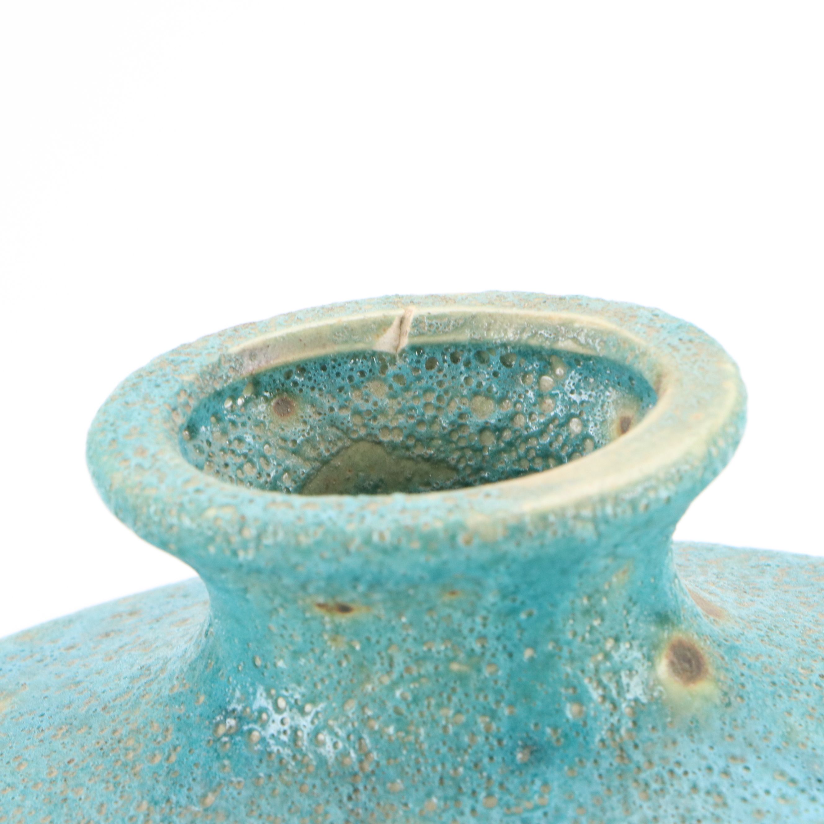 Pair of Oval Ceramic Turquoise Bubble Glaze Vases