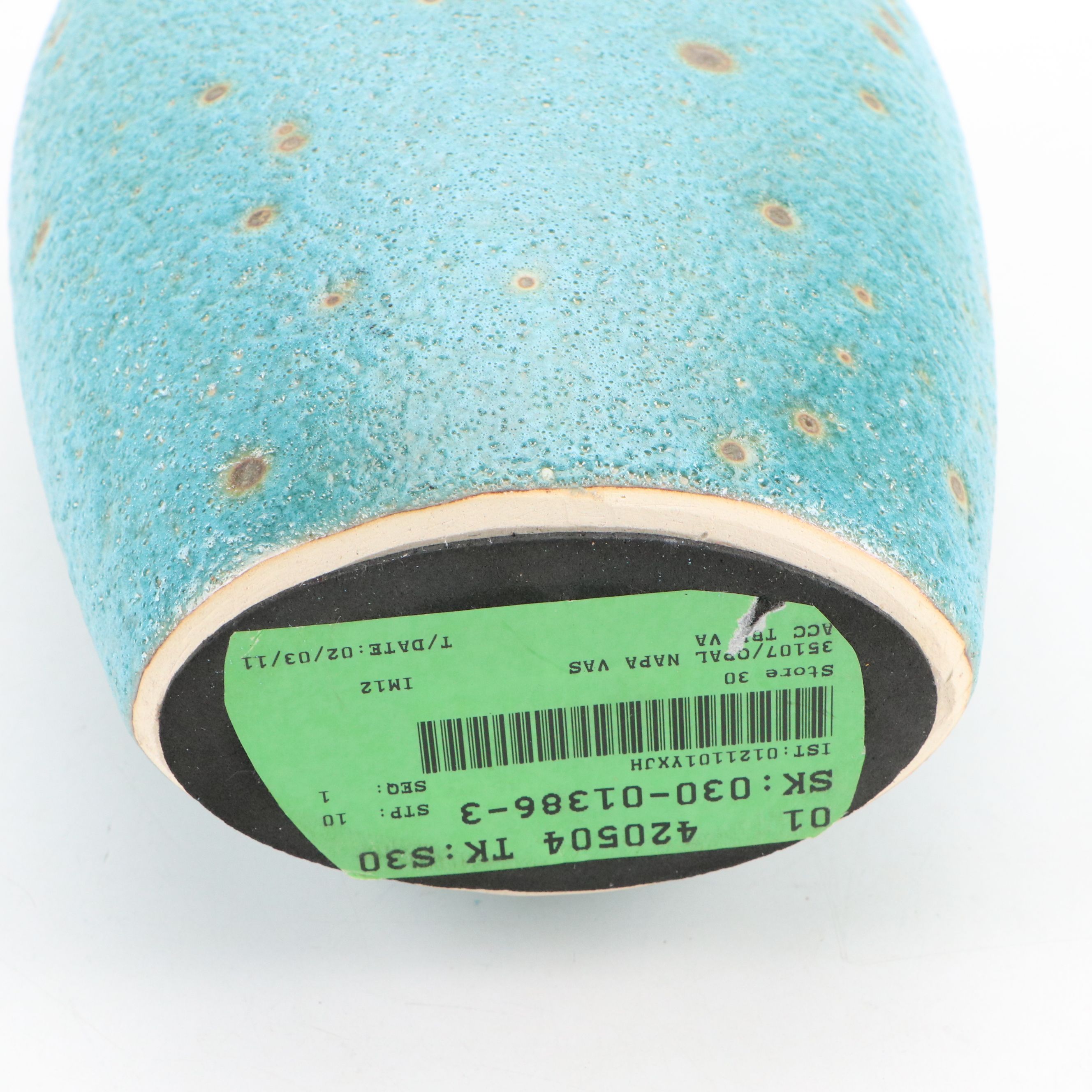 Pair of Oval Ceramic Turquoise Bubble Glaze Vases