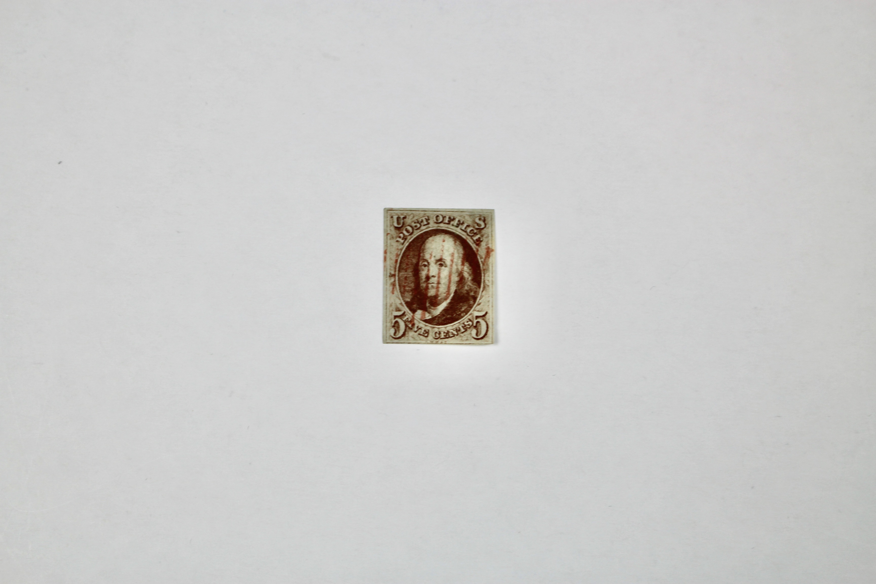 First U.S. Postage Stamp, Scott #1 1847 5-Cent Franklin Stamp