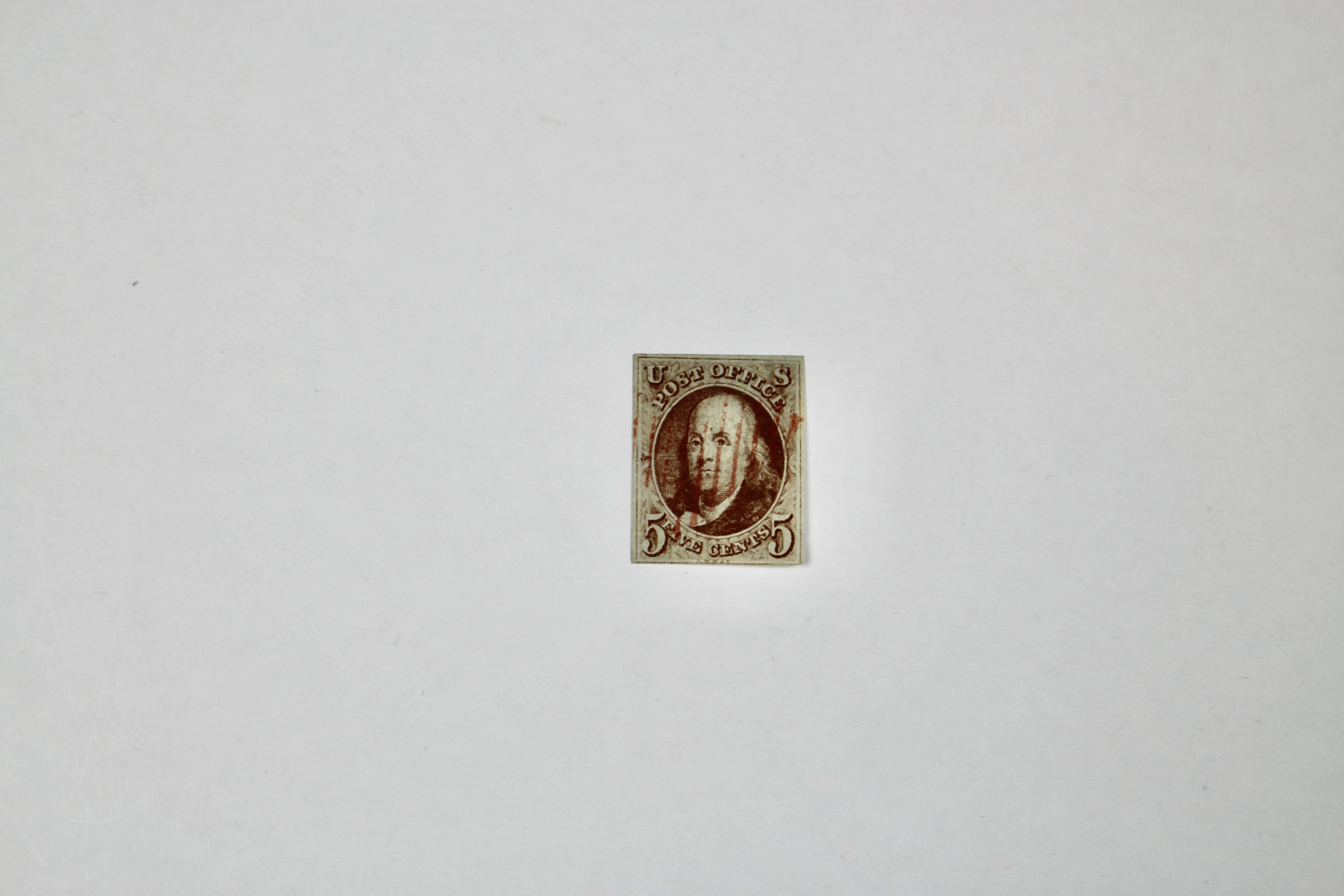 First U.S. Postage Stamp, Scott #1 1847 5-Cent Franklin Stamp
