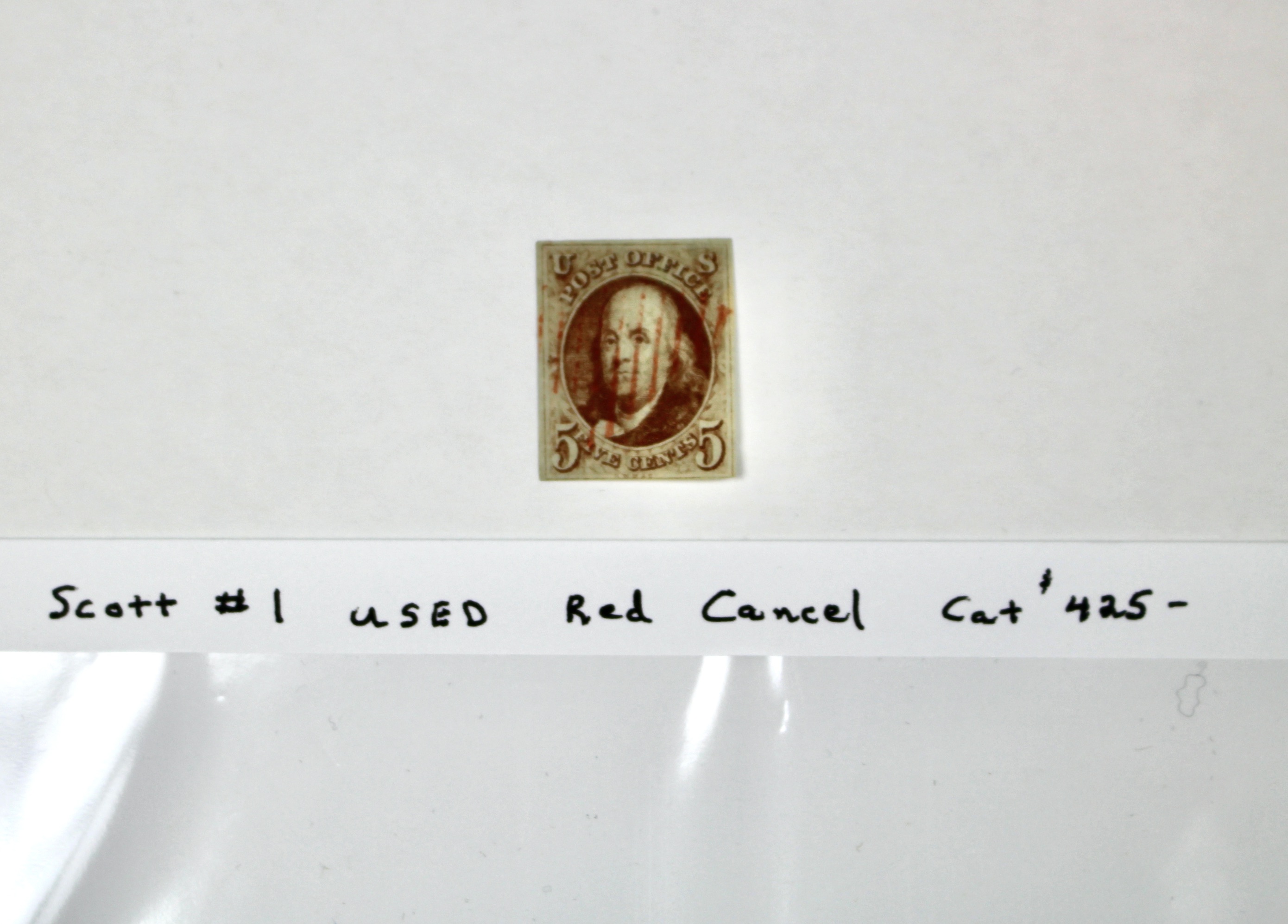 First U.S. Postage Stamp, Scott #1 1847 5-Cent Franklin Stamp