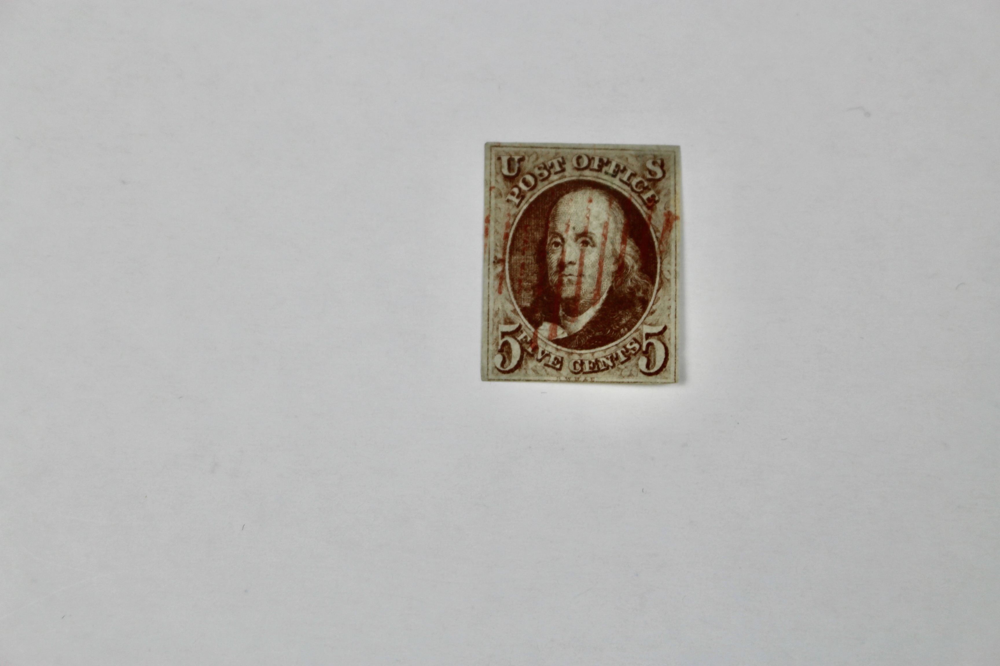 First U.S. Postage Stamp, Scott #1 1847 5-Cent Franklin Stamp