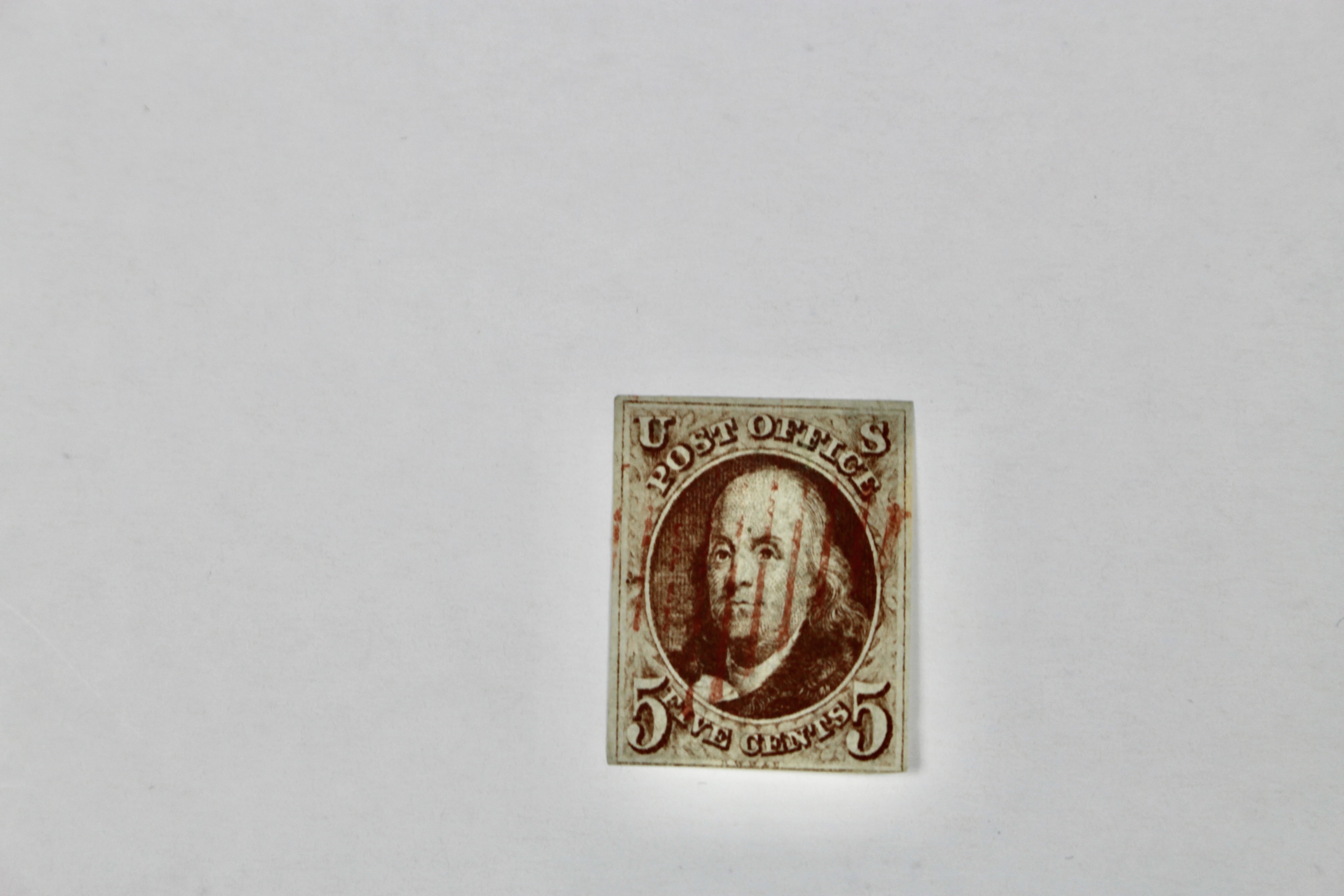 First U.S. Postage Stamp, Scott #1 1847 5-Cent Franklin Stamp