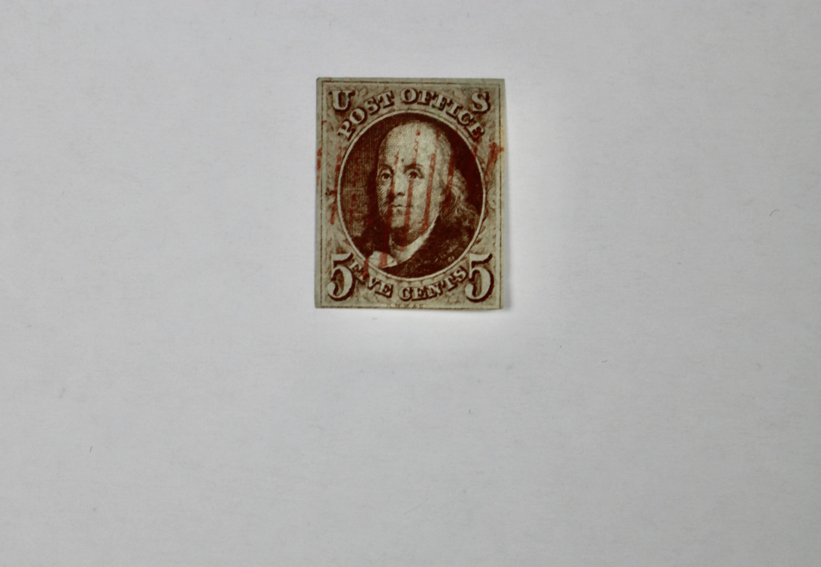 First U.S. Postage Stamp, Scott #1 1847 5-Cent Franklin Stamp