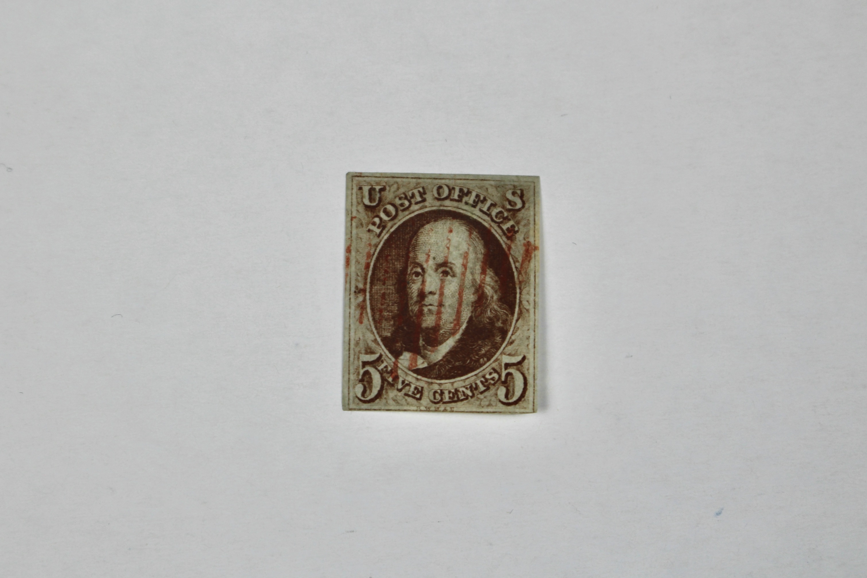 First U.S. Postage Stamp, Scott #1 1847 5-Cent Franklin Stamp