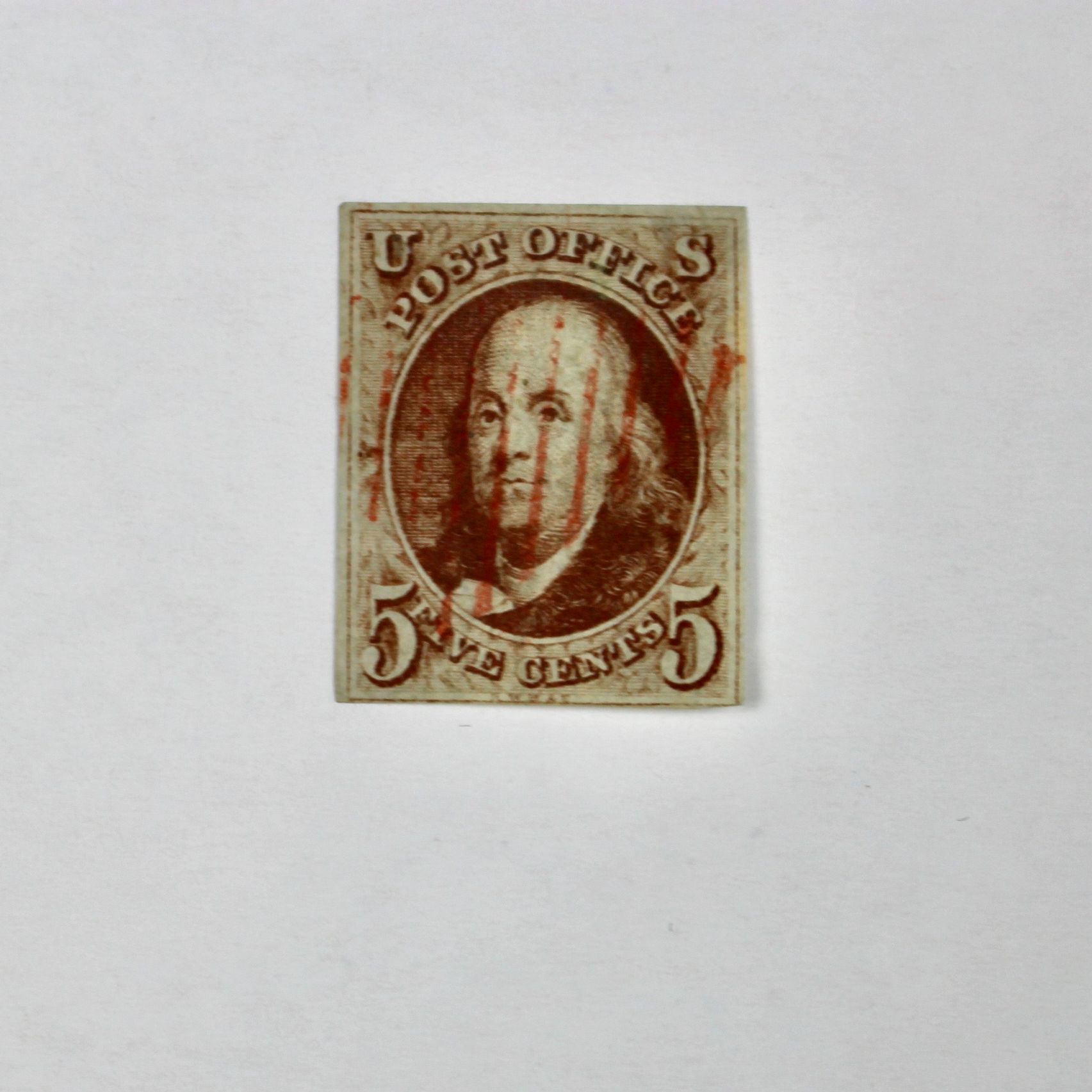 First U.S. Postage Stamp, Scott #1 1847 5-Cent Franklin Stamp