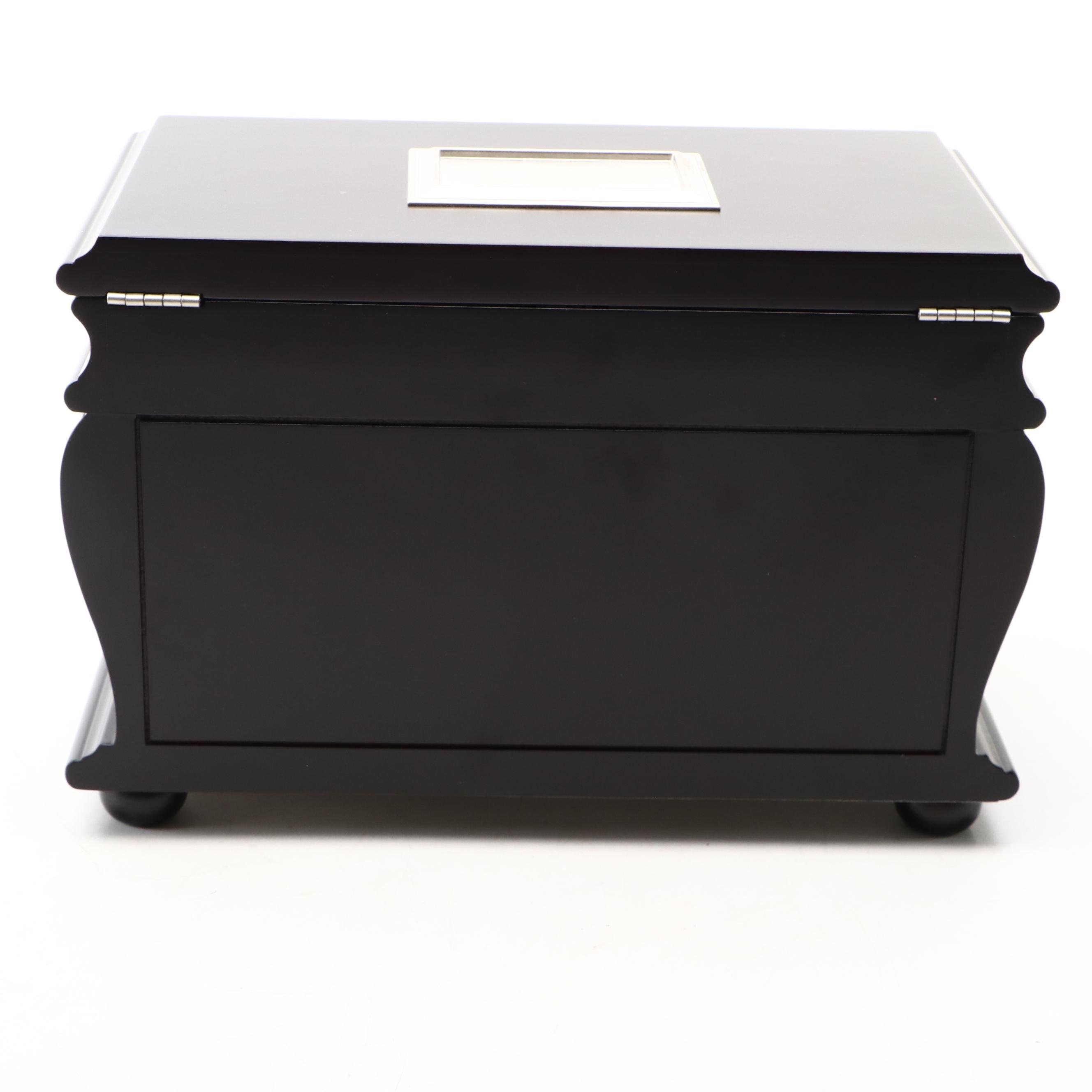 Things Remembered Satin Black Finish Bombé Wood Jewelry Chest
