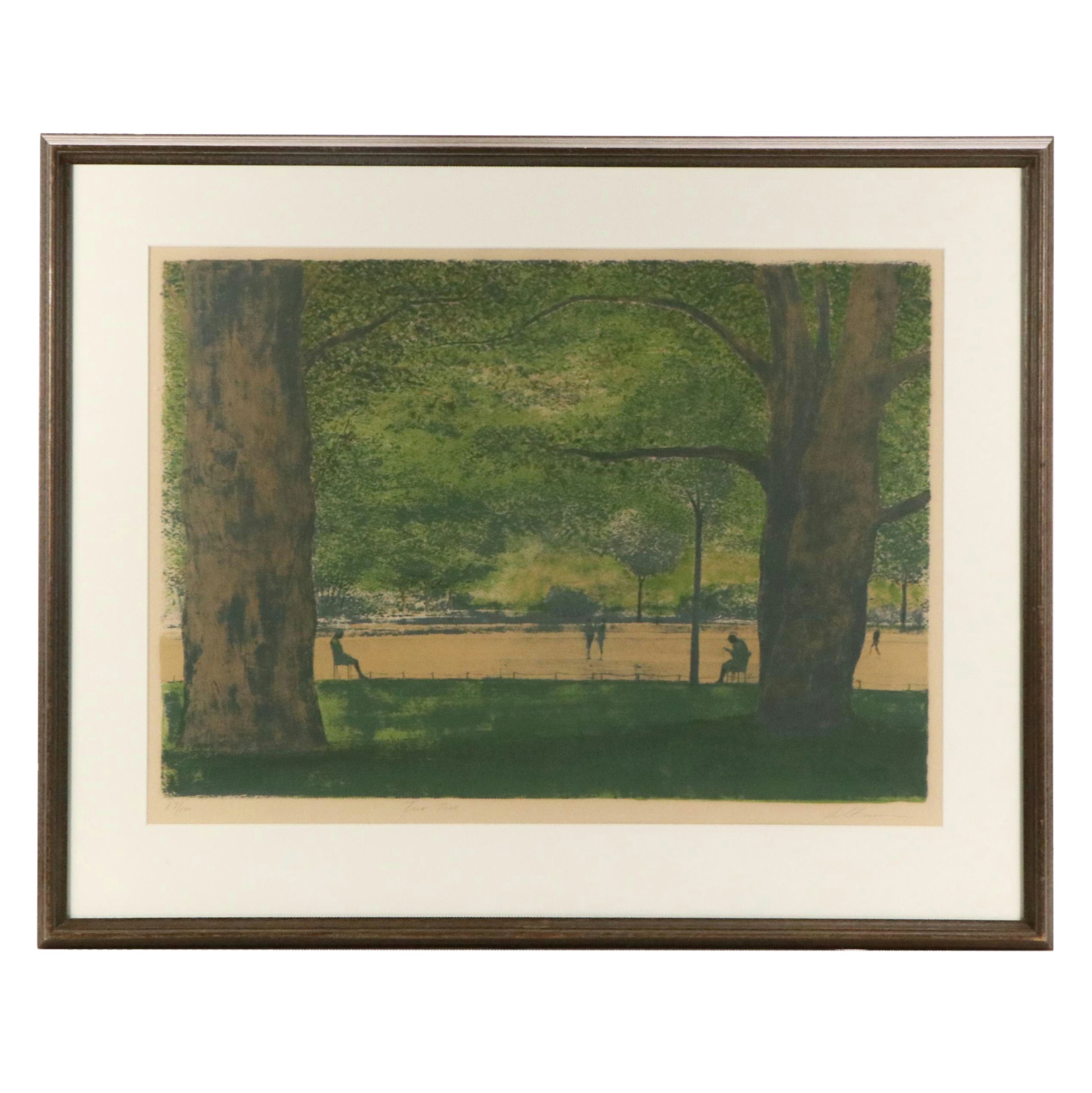 Harold Altman Color Lithograph "Two Trees," Mid to Late 20th Century