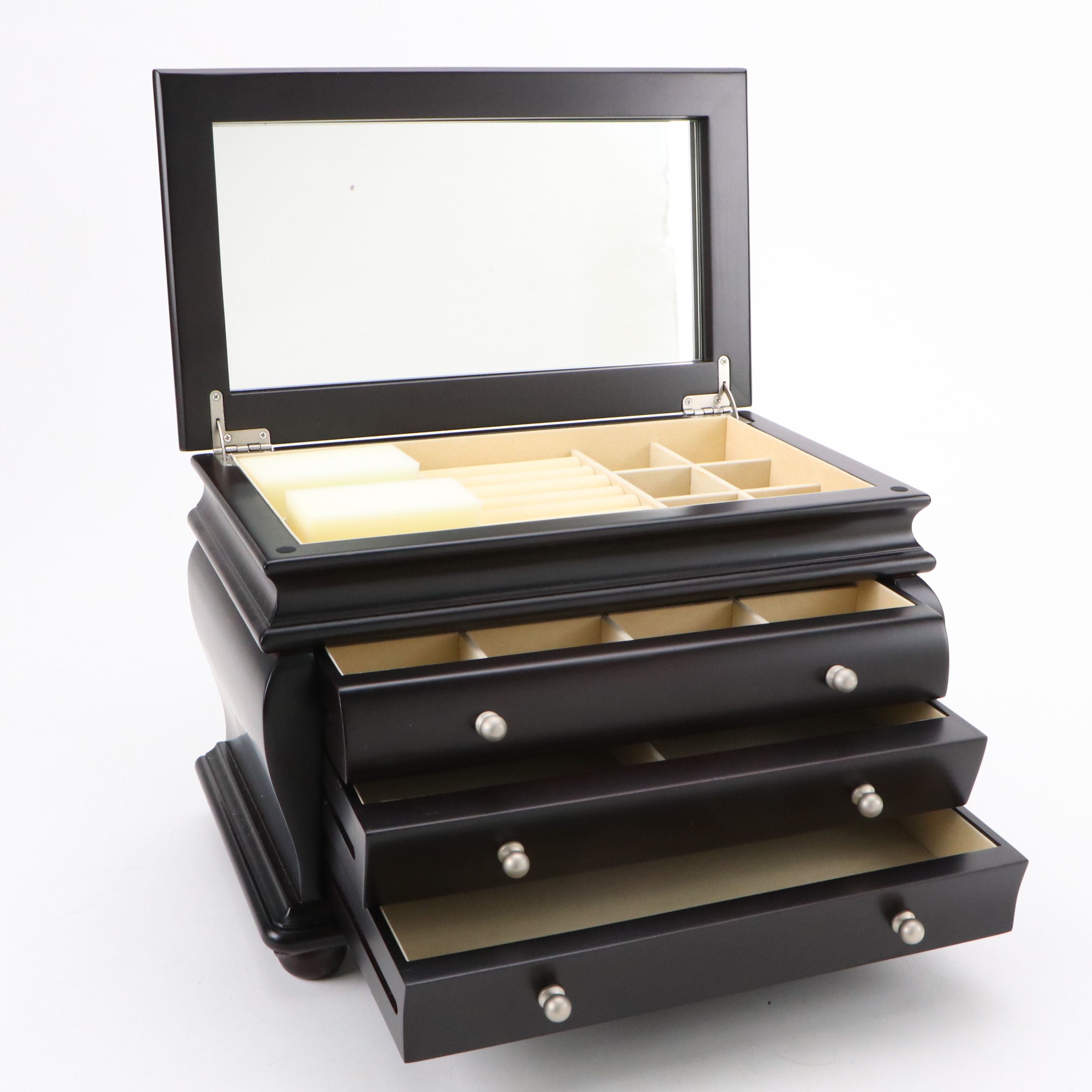 Things Remembered Satin Black Finish Bombé Wood Jewelry Chest