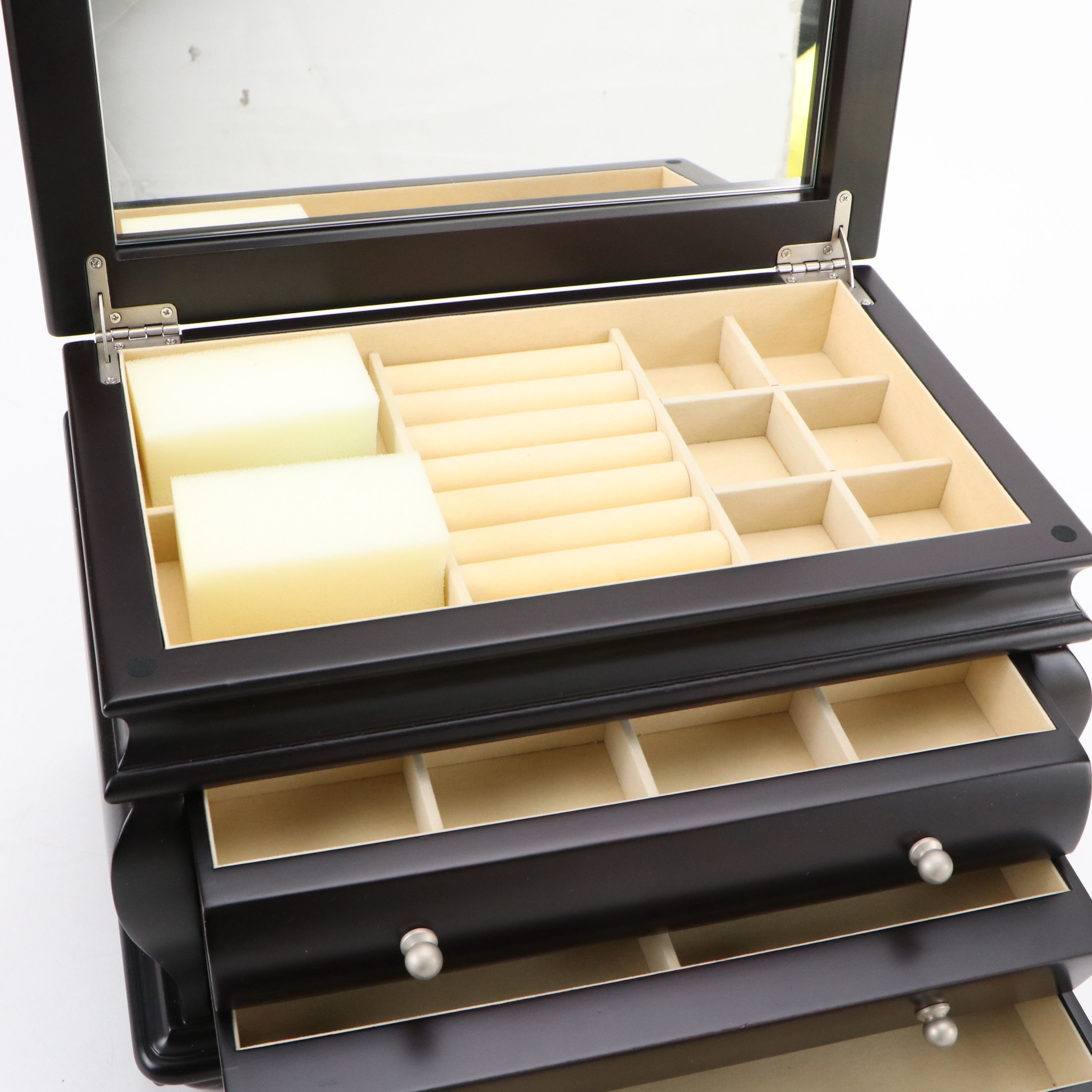 Things Remembered Satin Black Finish Bombé Wood Jewelry Chest