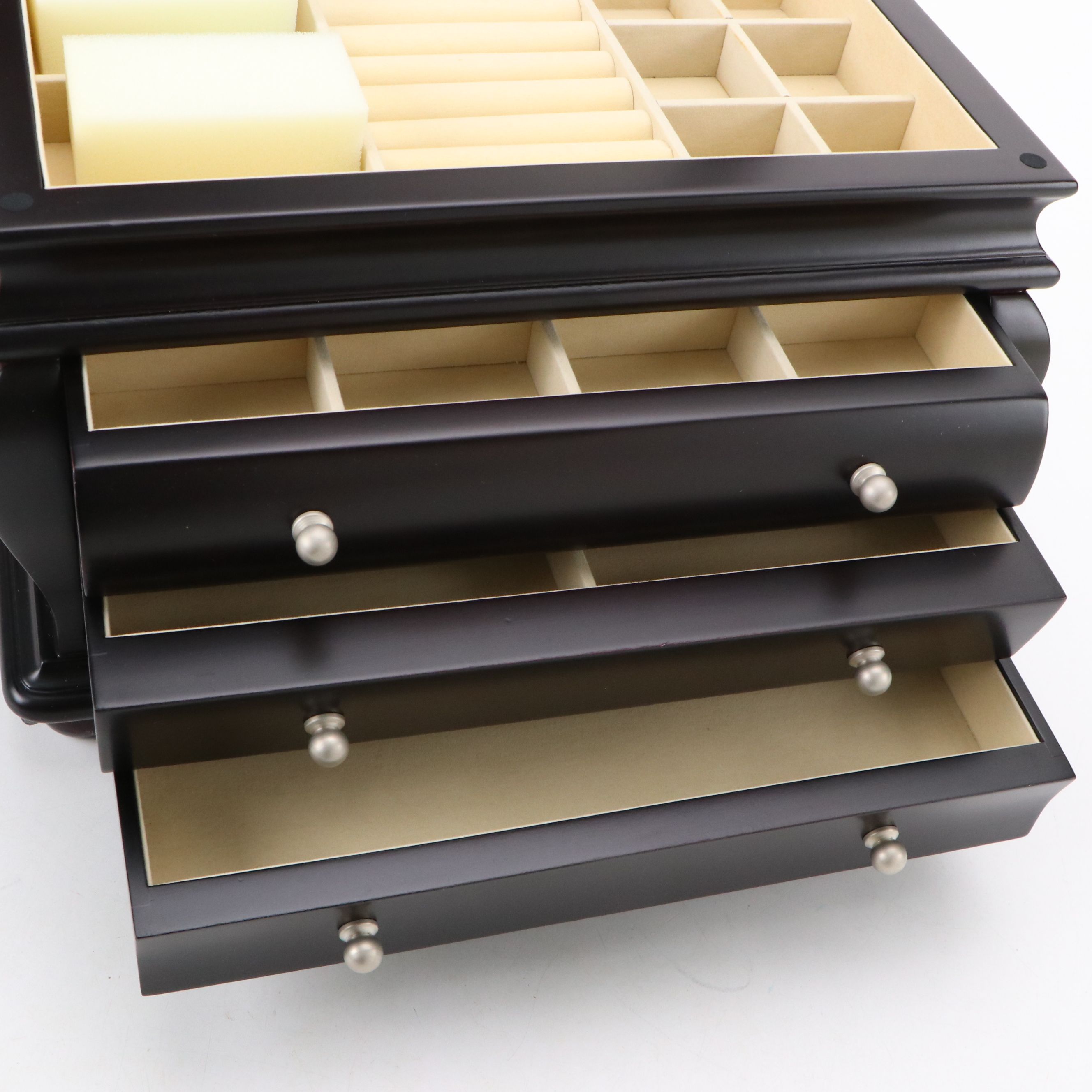 Things Remembered Satin Black Finish Bombé Wood Jewelry Chest