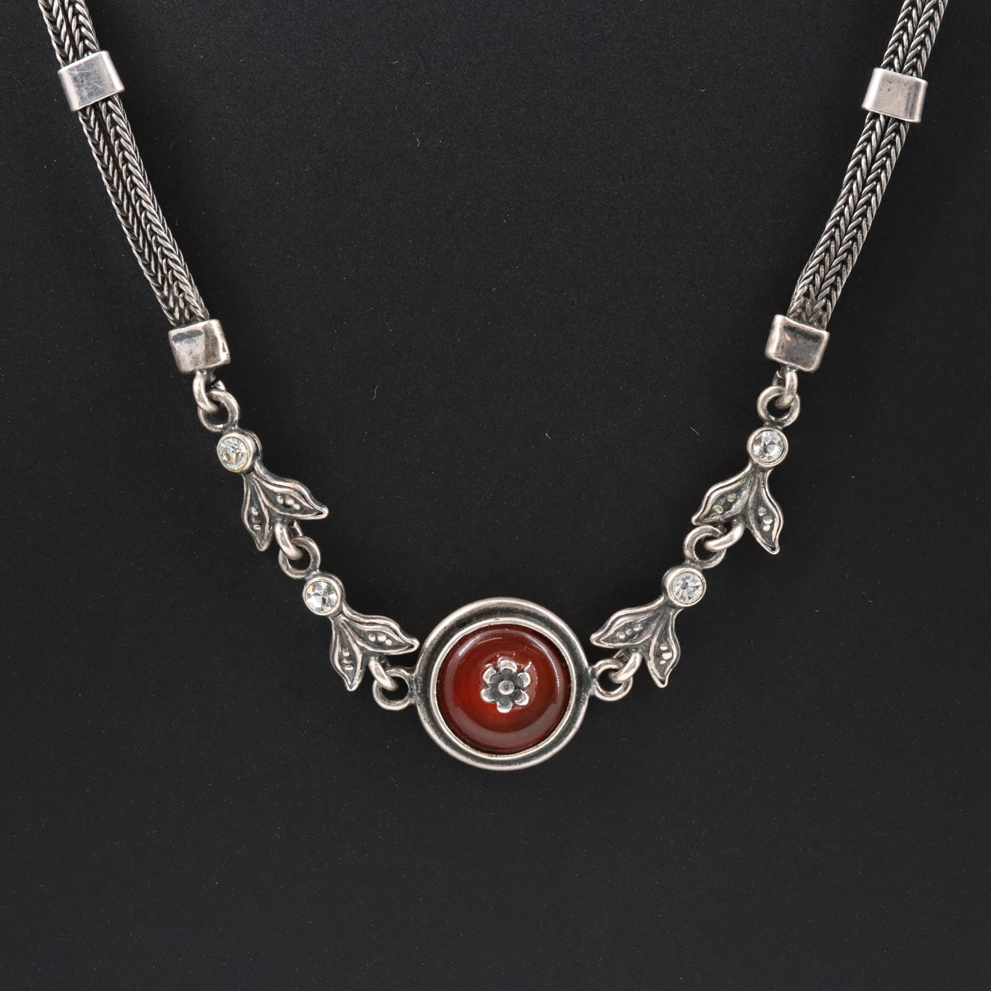 Vintage Sterling Carnelian and Rhinestone Necklace