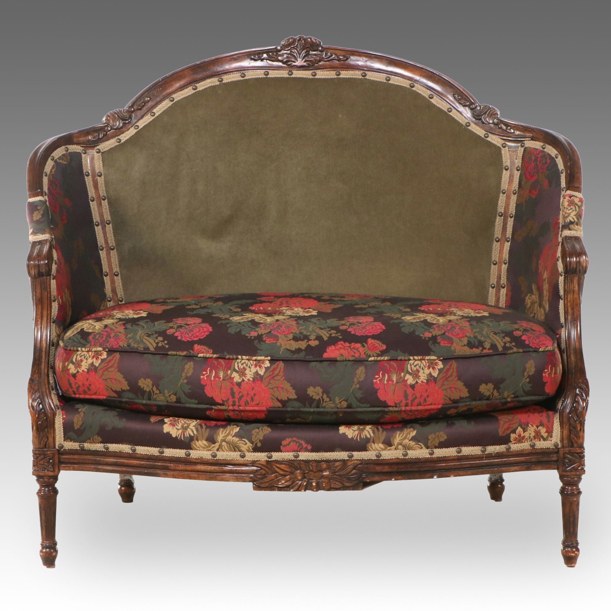 Paul Robert Louis XV Style Mixed Fabric Upholstered Settee