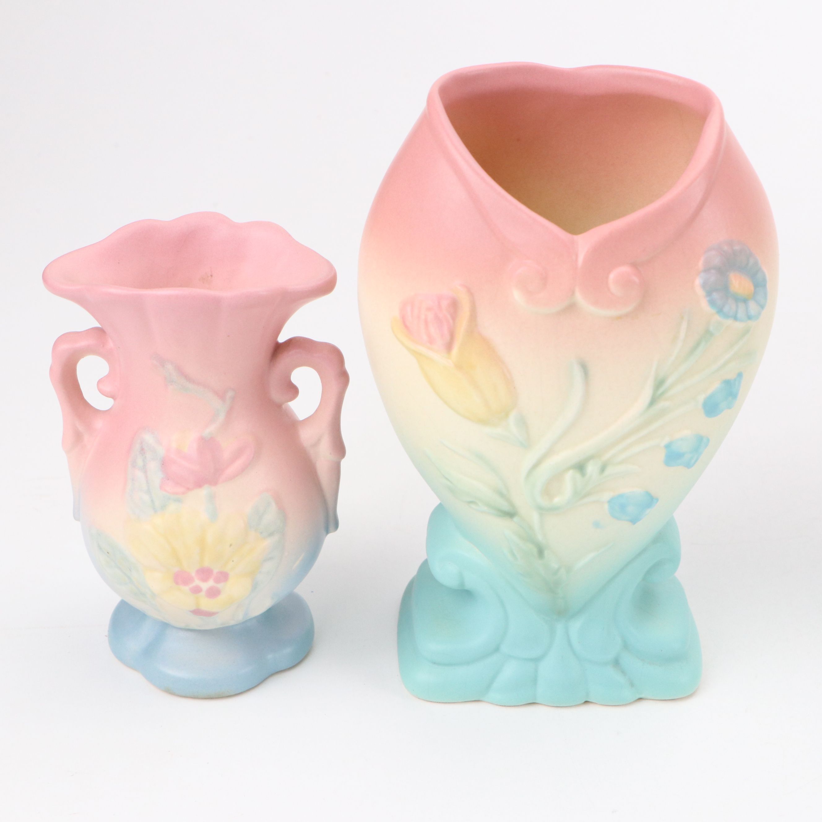 Hull Art Floral Ceramic Vases and Teapot, Mid-20th Century