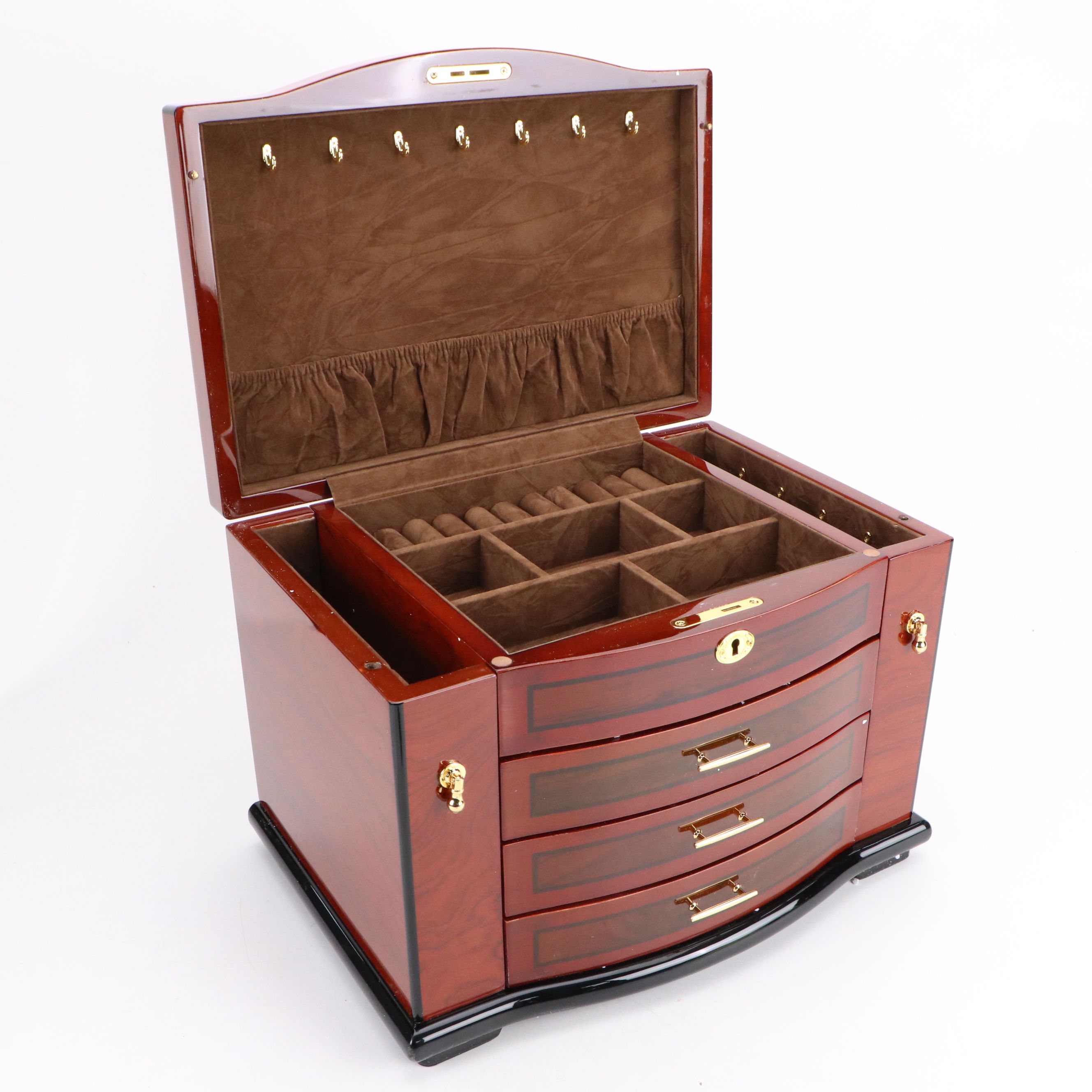 Jere High Cherry and Black Finished Locking Jewelry Box
