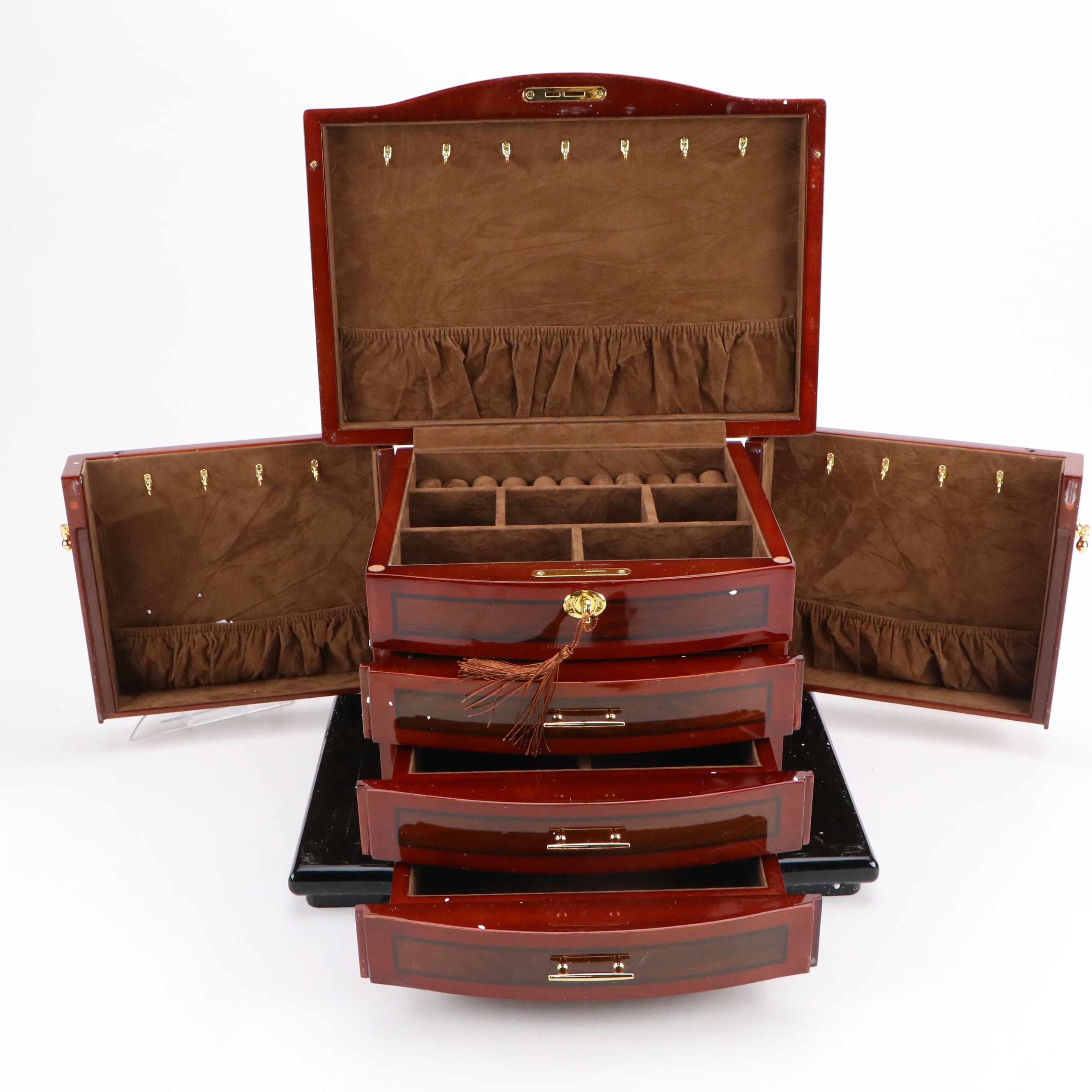 Jere High Cherry and Black Finished Locking Jewelry Box