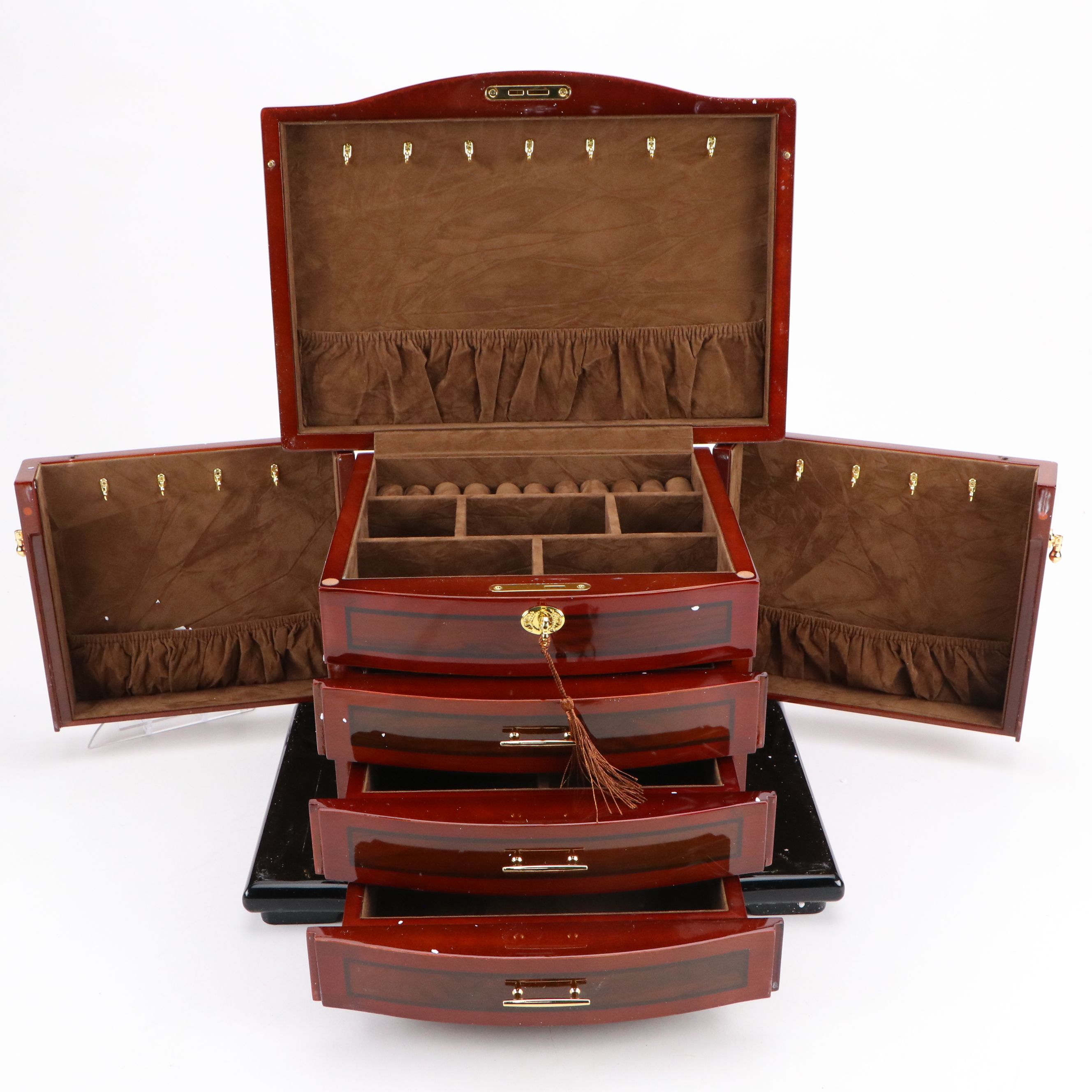 Jere High Cherry and Black Finished Locking Jewelry Box