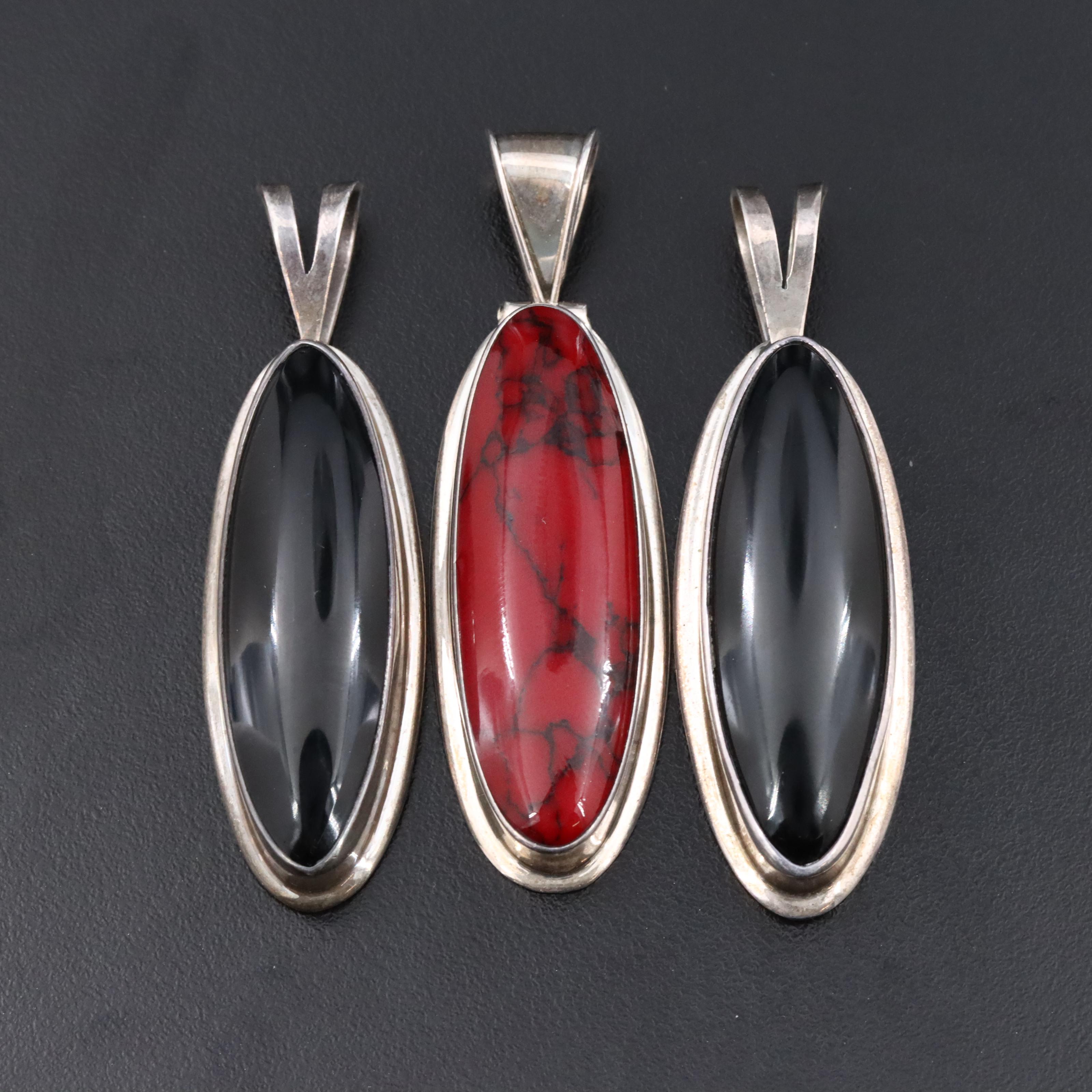 Mexican Sterling Black Onyx and Howlite Pendants