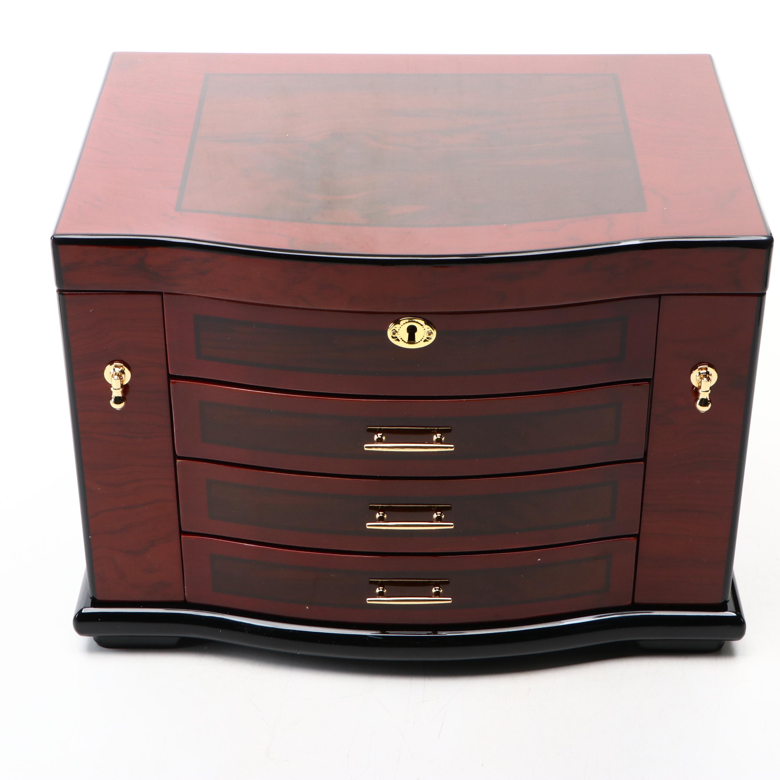 Jere High Cherry and Black Finished Locking Jewelry Box